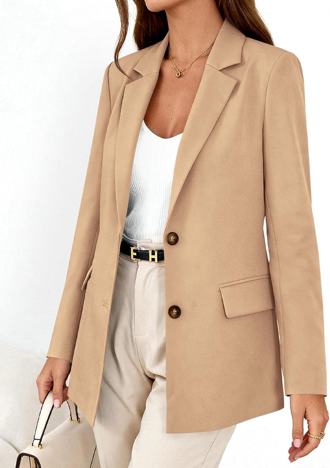 imageBTFBM Blazers for Women Business Casual 2025 Fall Clothes Lapel Open Front Winter Coats Work Office Suit Jackets BlazerKhaki