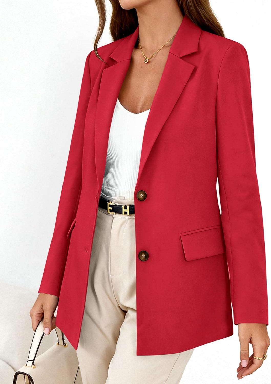 imageBTFBM Blazers for Women Business Casual 2025 Fall Clothes Lapel Open Front Winter Coats Work Office Suit Jackets BlazerRed