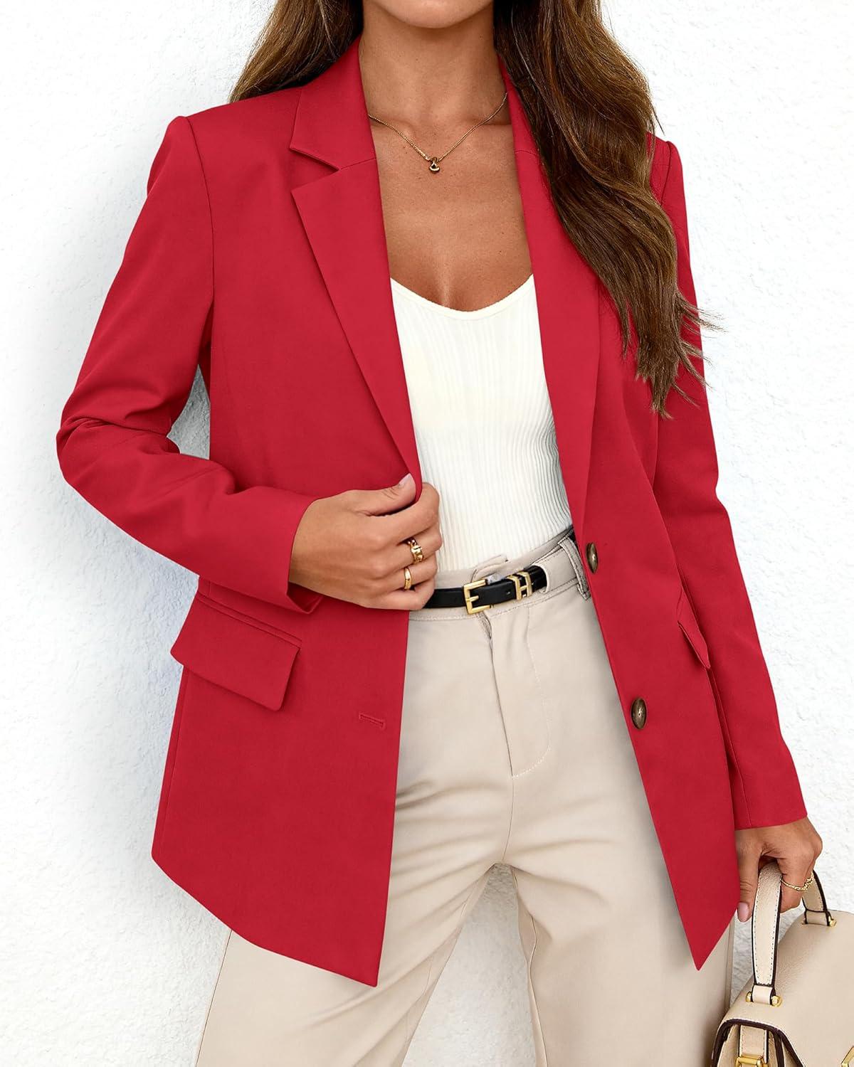 imageBTFBM Blazers for Women Business Casual 2025 Fall Clothes Lapel Open Front Winter Coats Work Office Suit Jackets BlazerRed