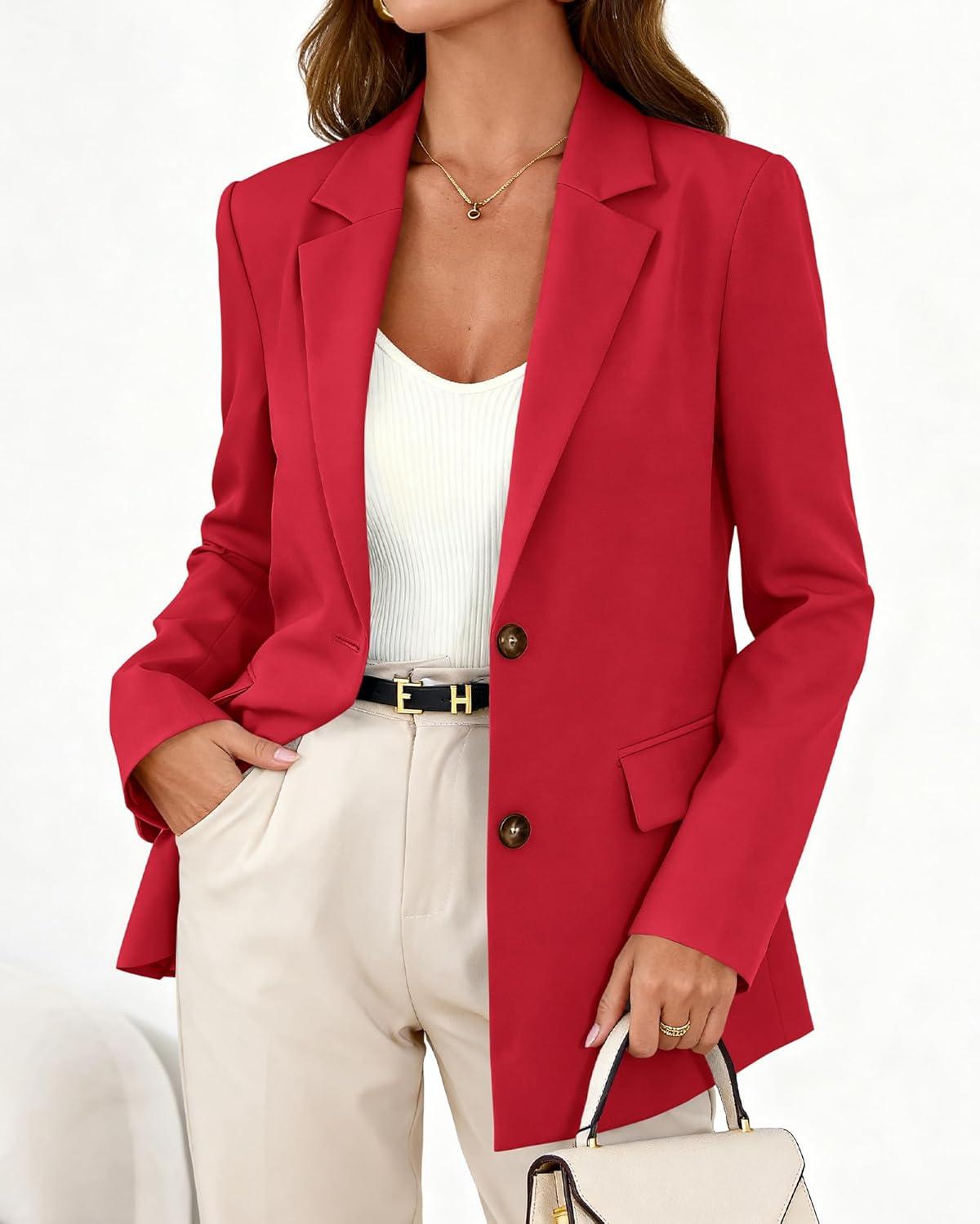 imageBTFBM Blazers for Women Business Casual 2025 Fall Clothes Lapel Open Front Winter Coats Work Office Suit Jackets BlazerRed