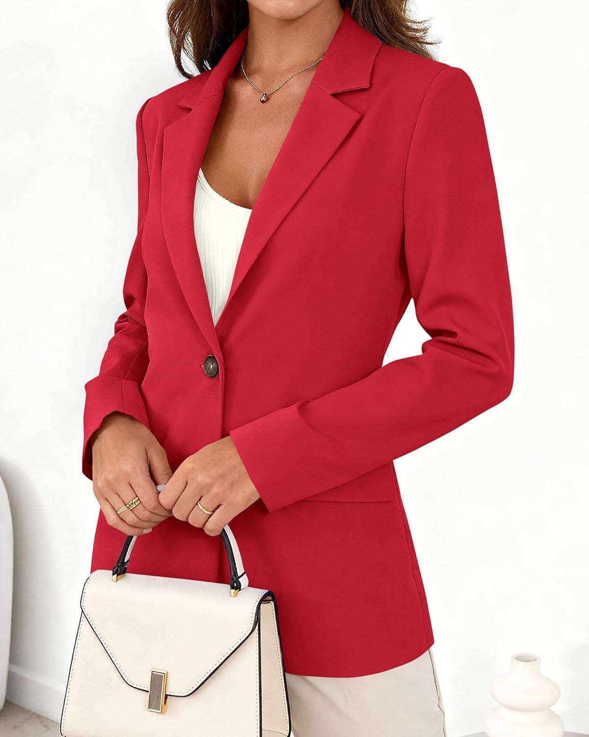 imageBTFBM Blazers for Women Business Casual 2025 Fall Clothes Lapel Open Front Winter Coats Work Office Suit Jackets BlazerRed