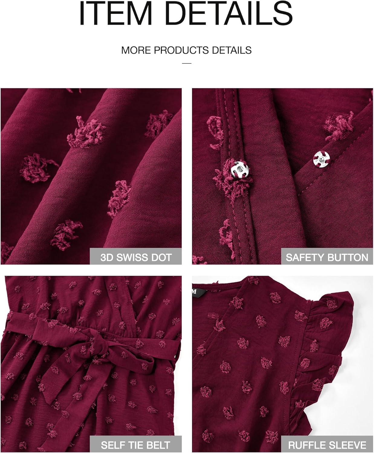 imageBTFBM Boho Dresses for Women 2026 Spring Fashion Cap Sleeve Swiss Dot Flowy Ruffle Beach Wedding Cocktail Maxi DressWine Red