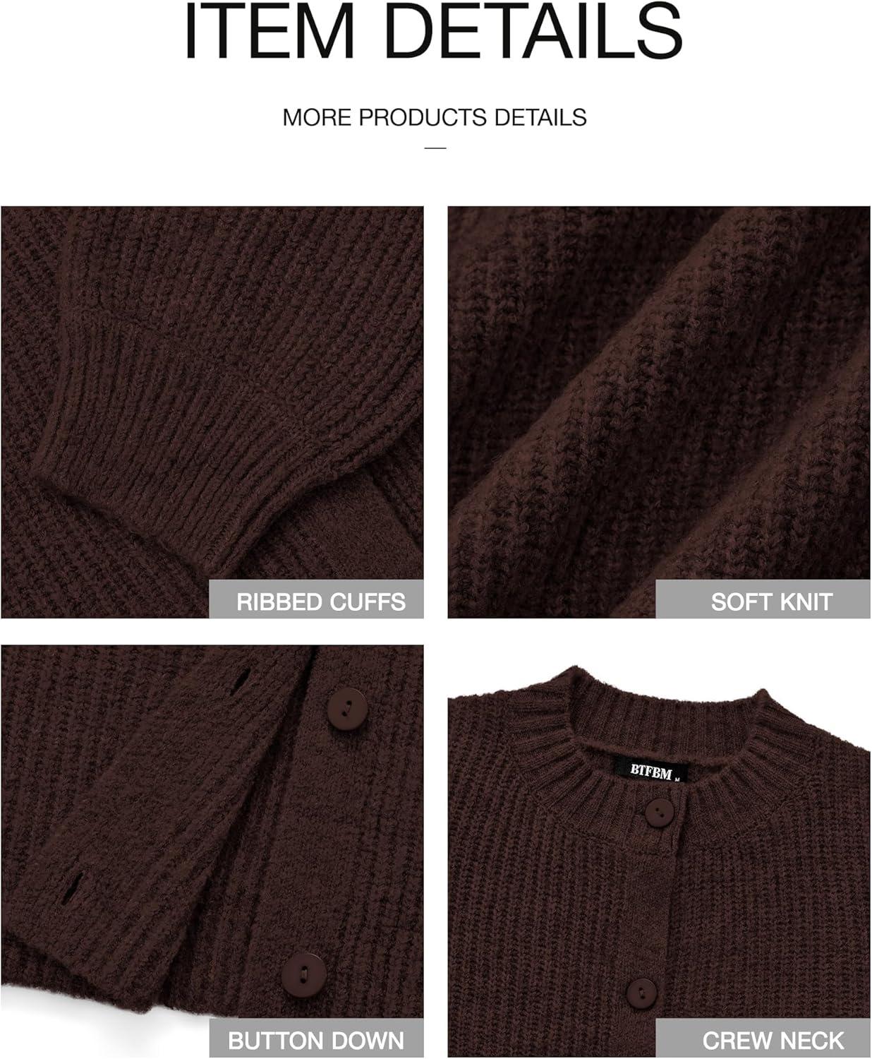 imageBTFBM Cardigan Sweaters for Women Fall 2026 Long Sleeve Button Down Soft Loose Chunky Knit Outwear Cropped Winter CoatsCoffee