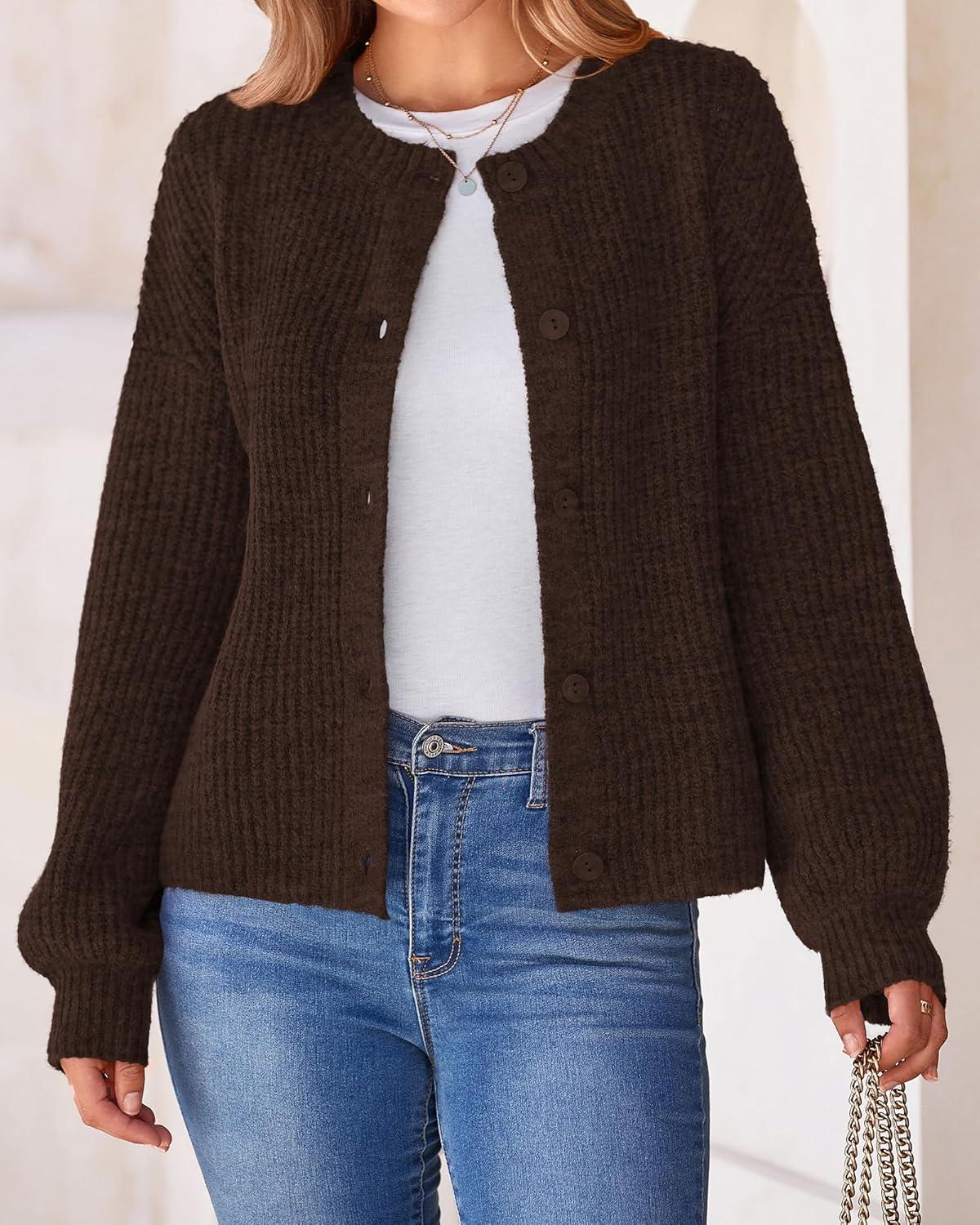 imageBTFBM Cardigan Sweaters for Women Fall 2026 Long Sleeve Button Down Soft Loose Chunky Knit Outwear Cropped Winter CoatsCoffee