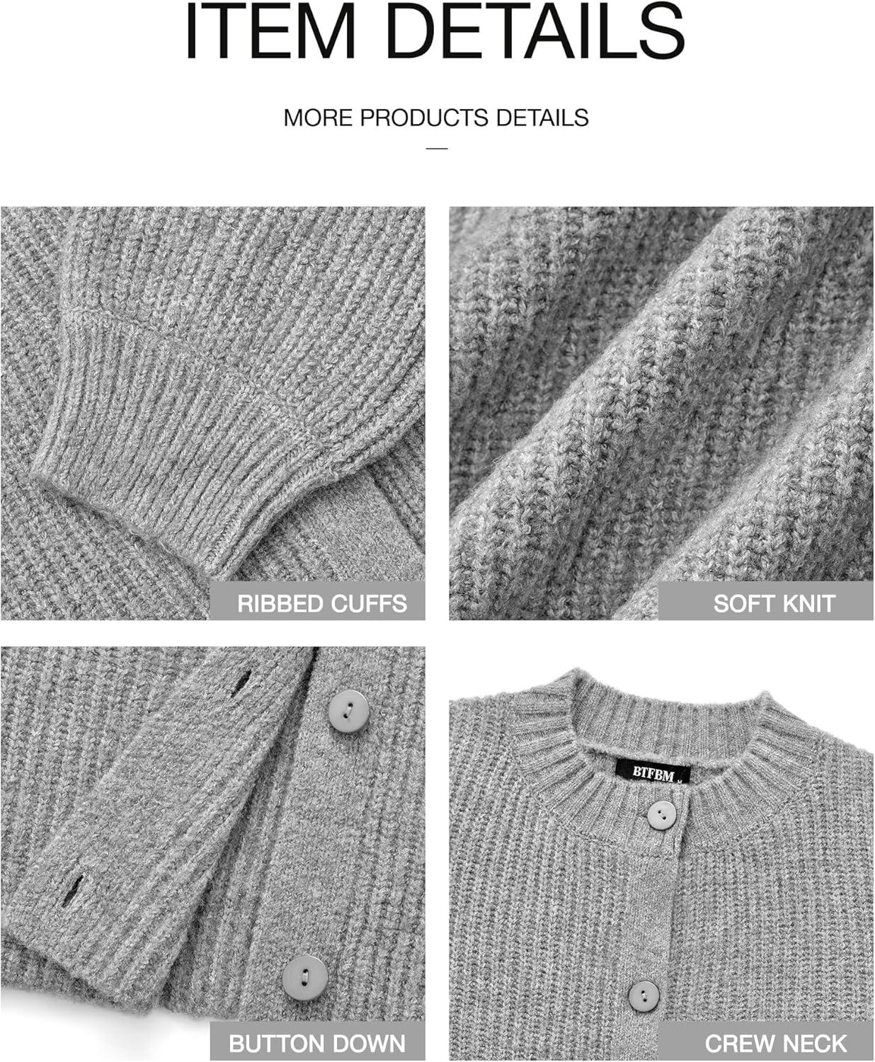imageBTFBM Cardigan Sweaters for Women Fall 2026 Long Sleeve Button Down Soft Loose Chunky Knit Outwear Cropped Winter CoatsGrey