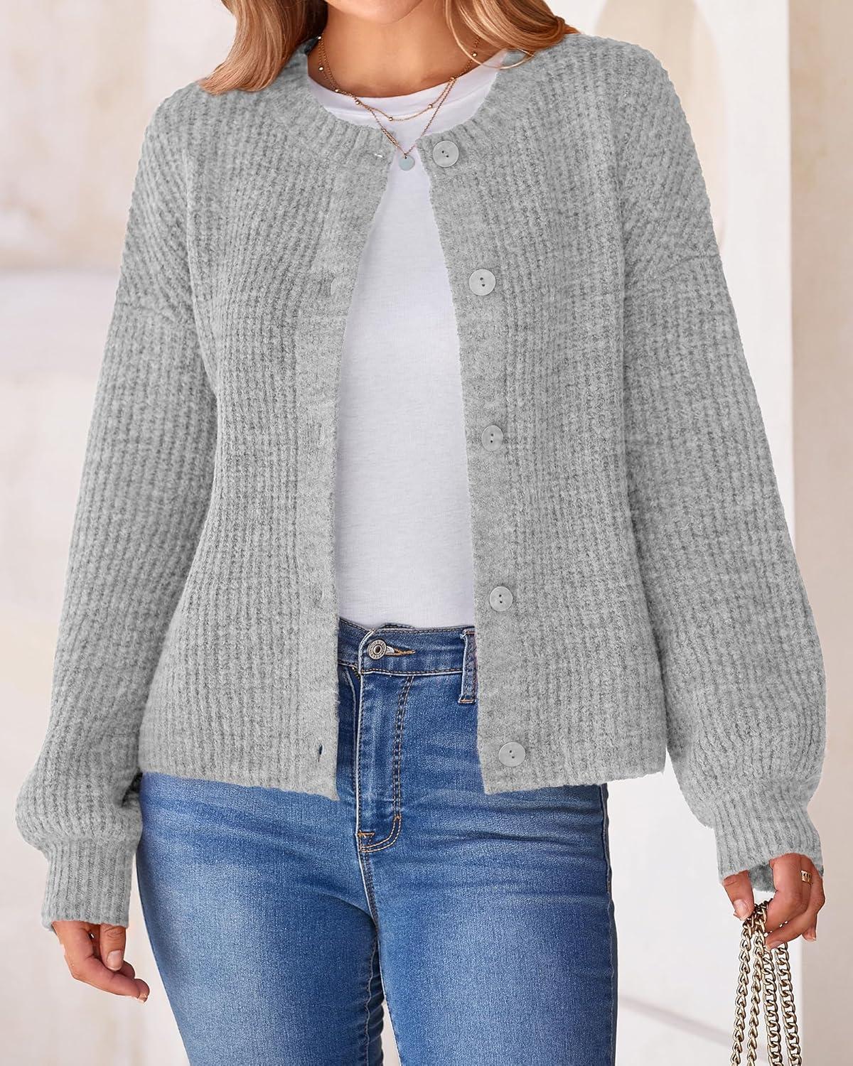 imageBTFBM Cardigan Sweaters for Women Fall 2026 Long Sleeve Button Down Soft Loose Chunky Knit Outwear Cropped Winter CoatsGrey