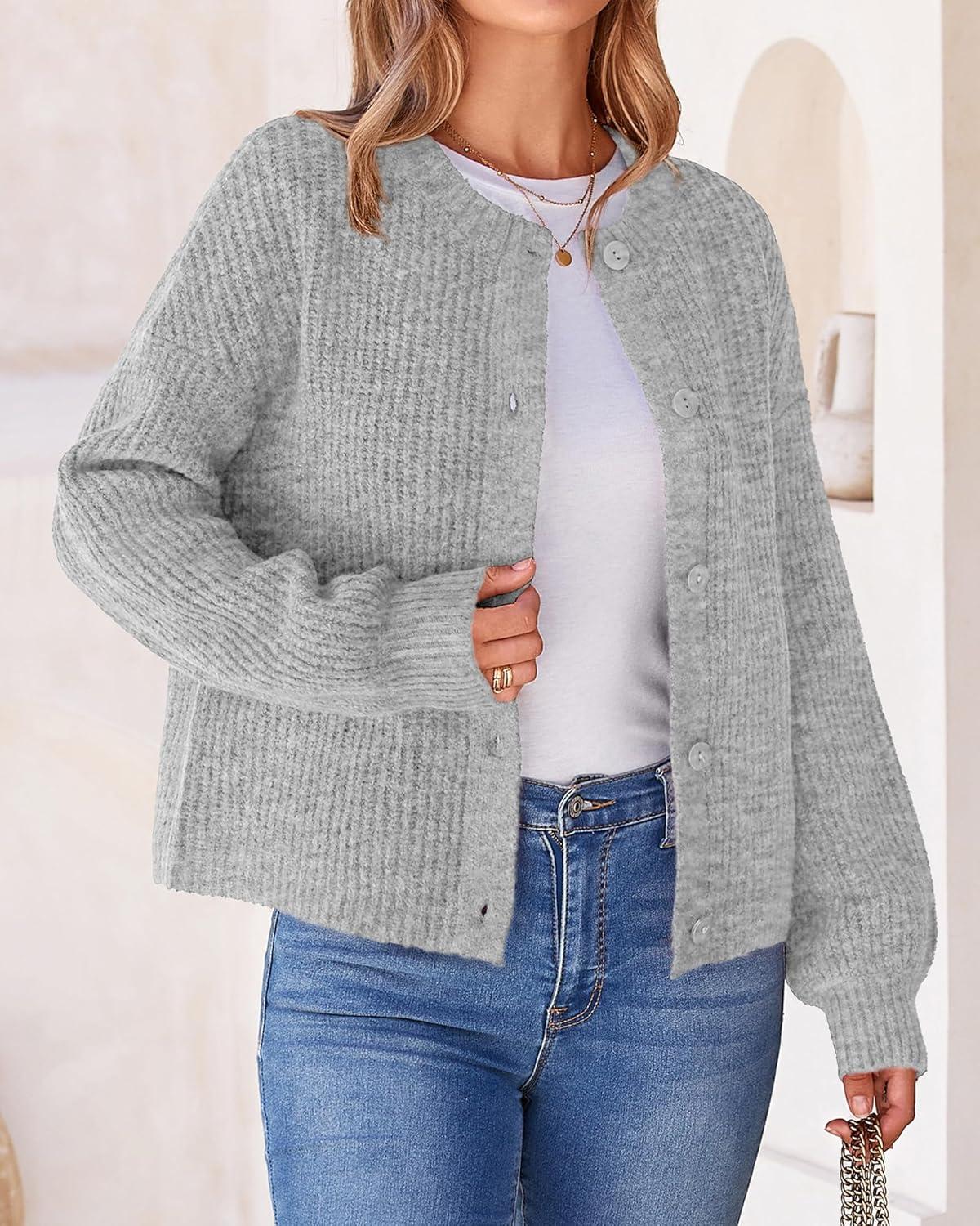 imageBTFBM Cardigan Sweaters for Women Fall 2026 Long Sleeve Button Down Soft Loose Chunky Knit Outwear Cropped Winter CoatsGrey