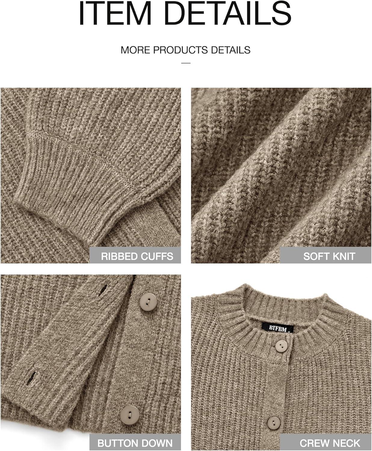 imageBTFBM Cardigan Sweaters for Women Fall 2026 Long Sleeve Button Down Soft Loose Chunky Knit Outwear Cropped Winter CoatsKhaki