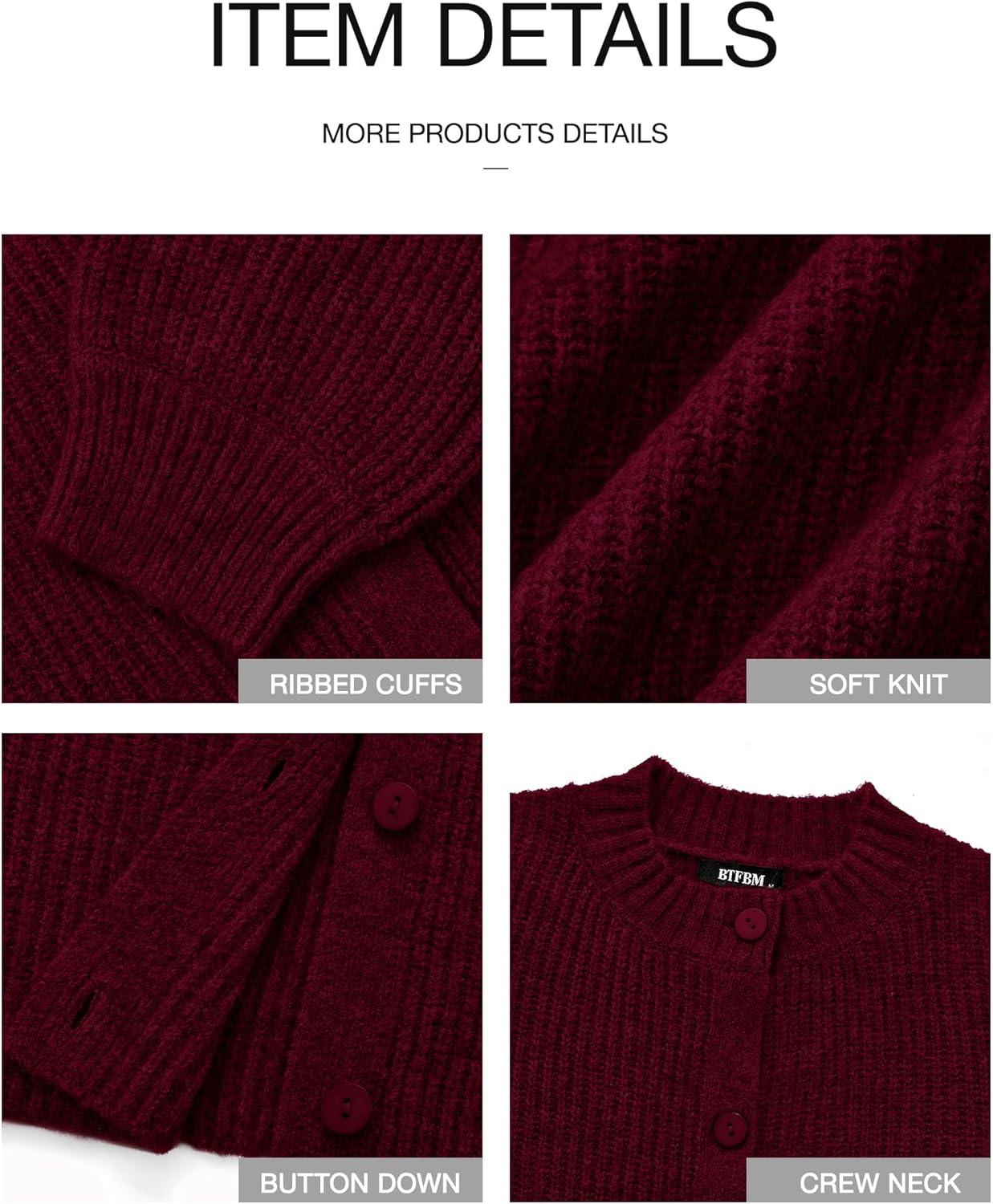 imageBTFBM Cardigan Sweaters for Women Fall 2026 Long Sleeve Button Down Soft Loose Chunky Knit Outwear Cropped Winter CoatsWine Red