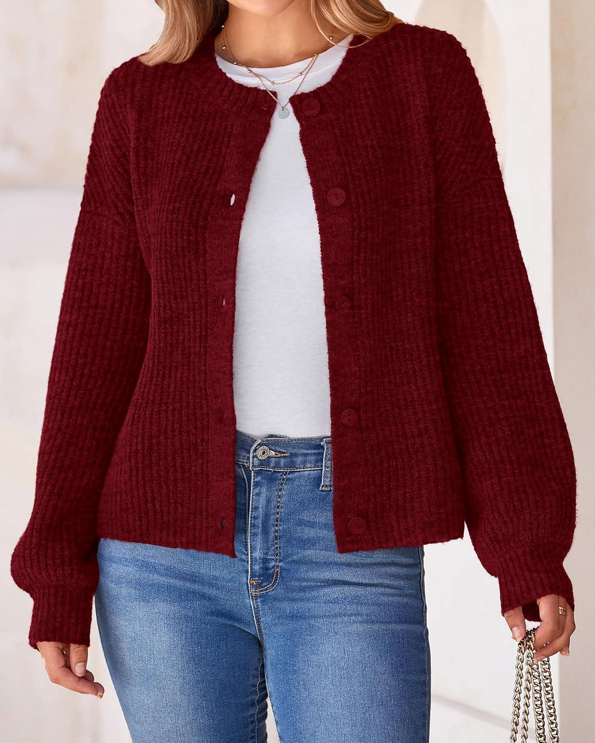 imageBTFBM Cardigan Sweaters for Women Fall 2026 Long Sleeve Button Down Soft Loose Chunky Knit Outwear Cropped Winter CoatsWine Red