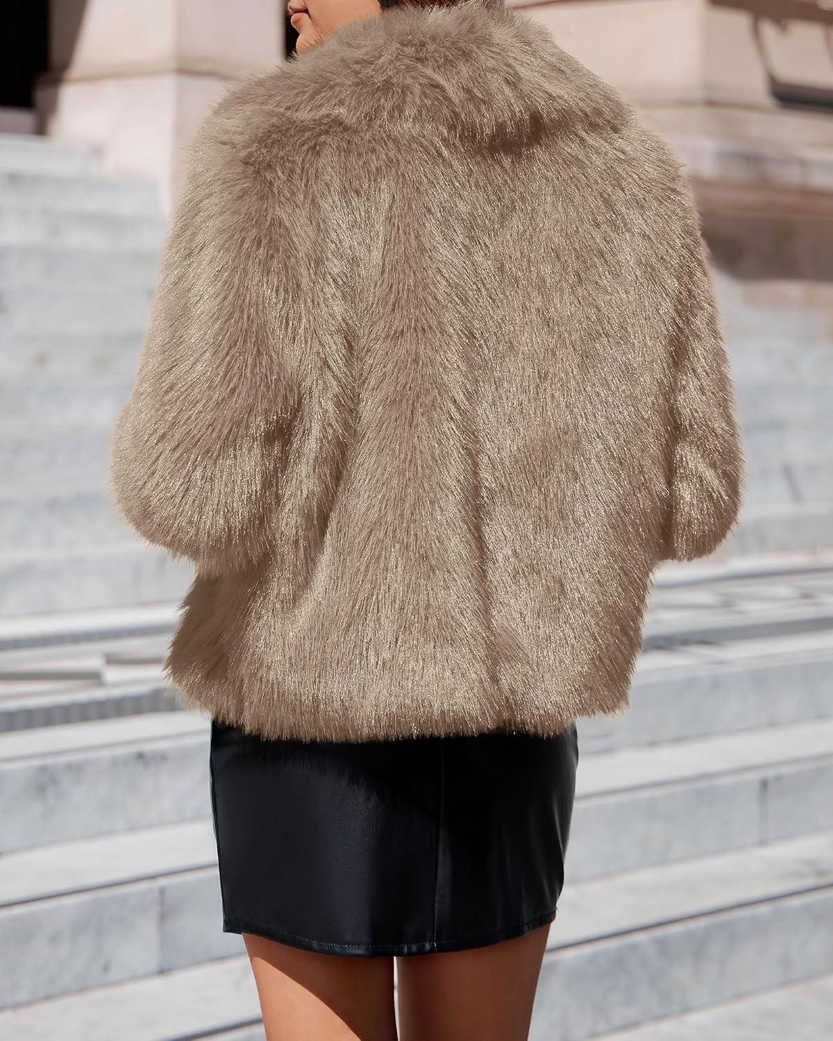 imageBTFBM Faux Fur Jacket Women Fluffy Winter Cropped Coats Zip Up Fuzzy Jackets Long Sleeve Furry Coat 2025 Fall ClothesKhaki
