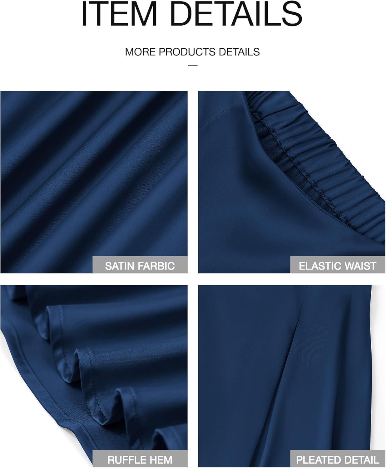 imageBTFBM High Waisted Skirts for Women Spring Clothes 2026 Elegant Satin Flowy ALine Cocktail Formal Night Out Maxi SkirtNavy