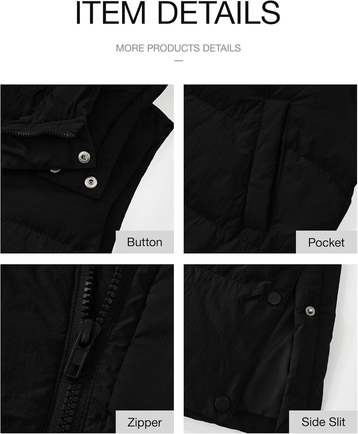 imageBTFBM Long Puffer Vest Women Quilted Hooded Button Down Zip Up Sleeveless Vests Outerwear Padded Jacket Fall Winter CoatBlack