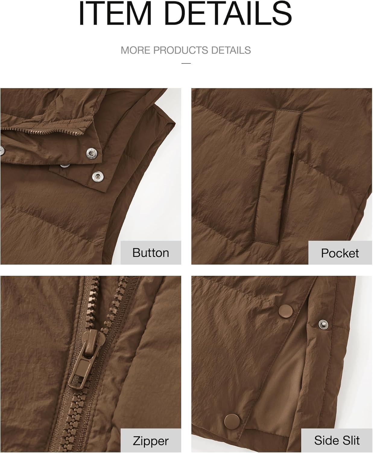 imageBTFBM Long Puffer Vest Women Quilted Hooded Button Down Zip Up Sleeveless Vests Outerwear Padded Jacket Fall Winter CoatBrown