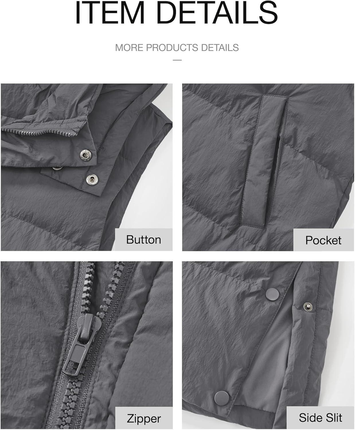 imageBTFBM Long Puffer Vest Women Quilted Hooded Button Down Zip Up Sleeveless Vests Outerwear Padded Jacket Fall Winter CoatDark Grey