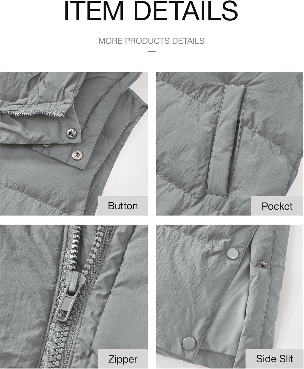 imageBTFBM Long Puffer Vest Women Quilted Hooded Button Down Zip Up Sleeveless Vests Outerwear Padded Jacket Fall Winter CoatGrey