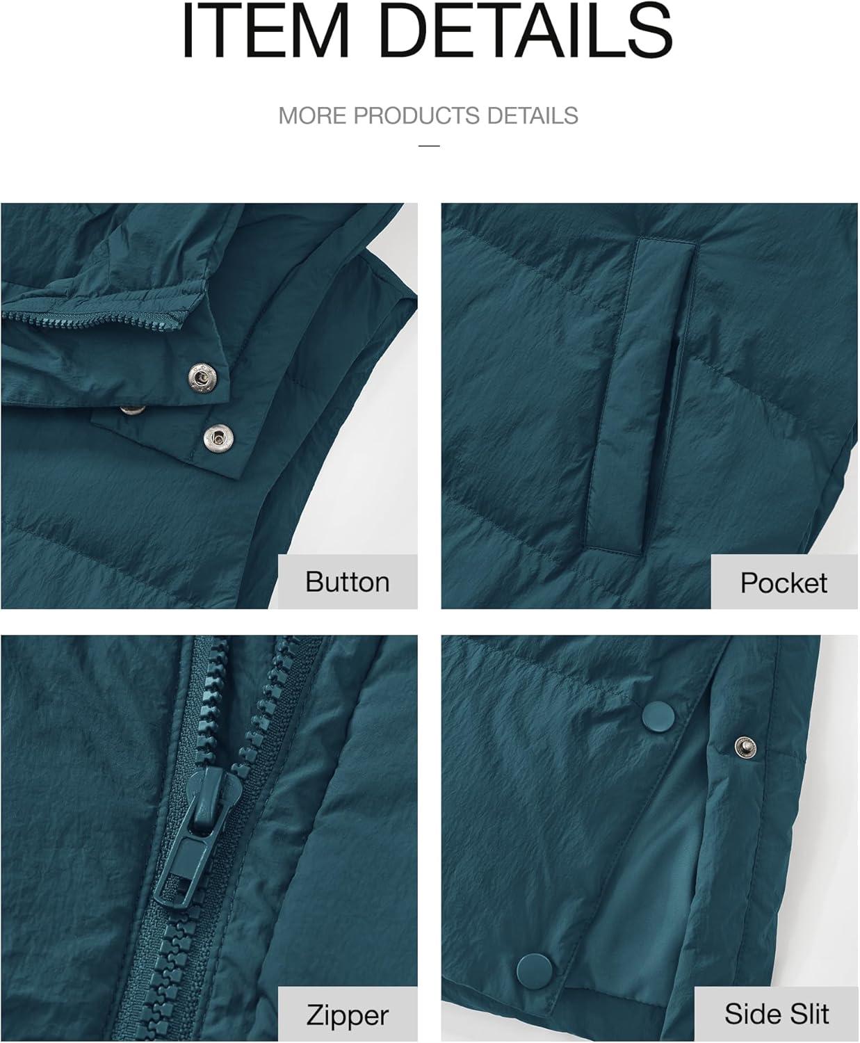 imageBTFBM Long Puffer Vest Women Quilted Hooded Button Down Zip Up Sleeveless Vests Outerwear Padded Jacket Fall Winter CoatGrey Blue