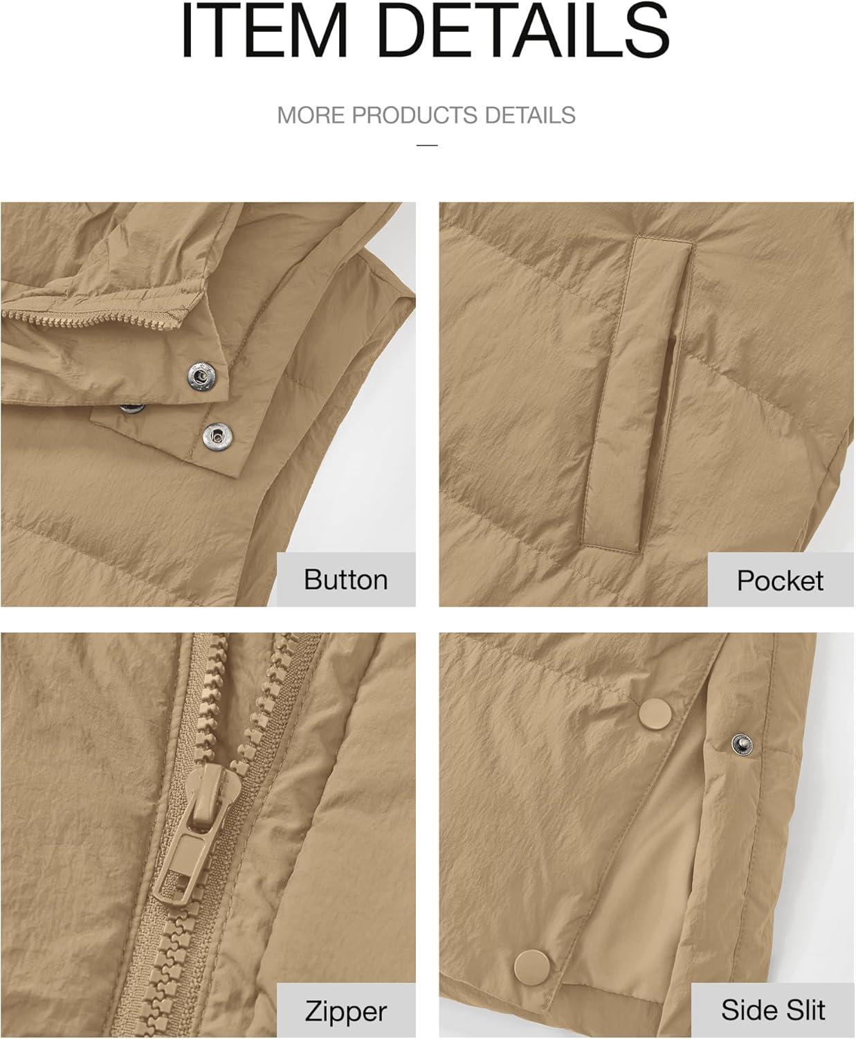 imageBTFBM Long Puffer Vest Women Quilted Hooded Button Down Zip Up Sleeveless Vests Outerwear Padded Jacket Fall Winter CoatKhaki
