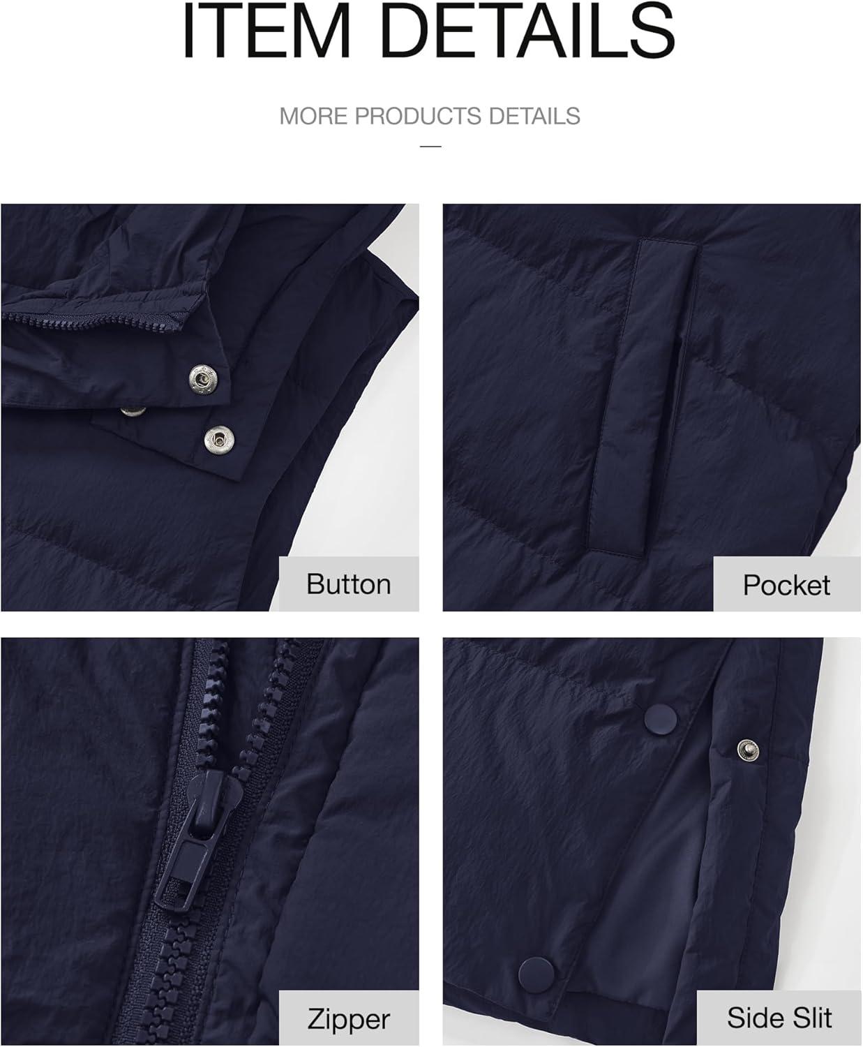 imageBTFBM Long Puffer Vest Women Quilted Hooded Button Down Zip Up Sleeveless Vests Outerwear Padded Jacket Fall Winter CoatNavy