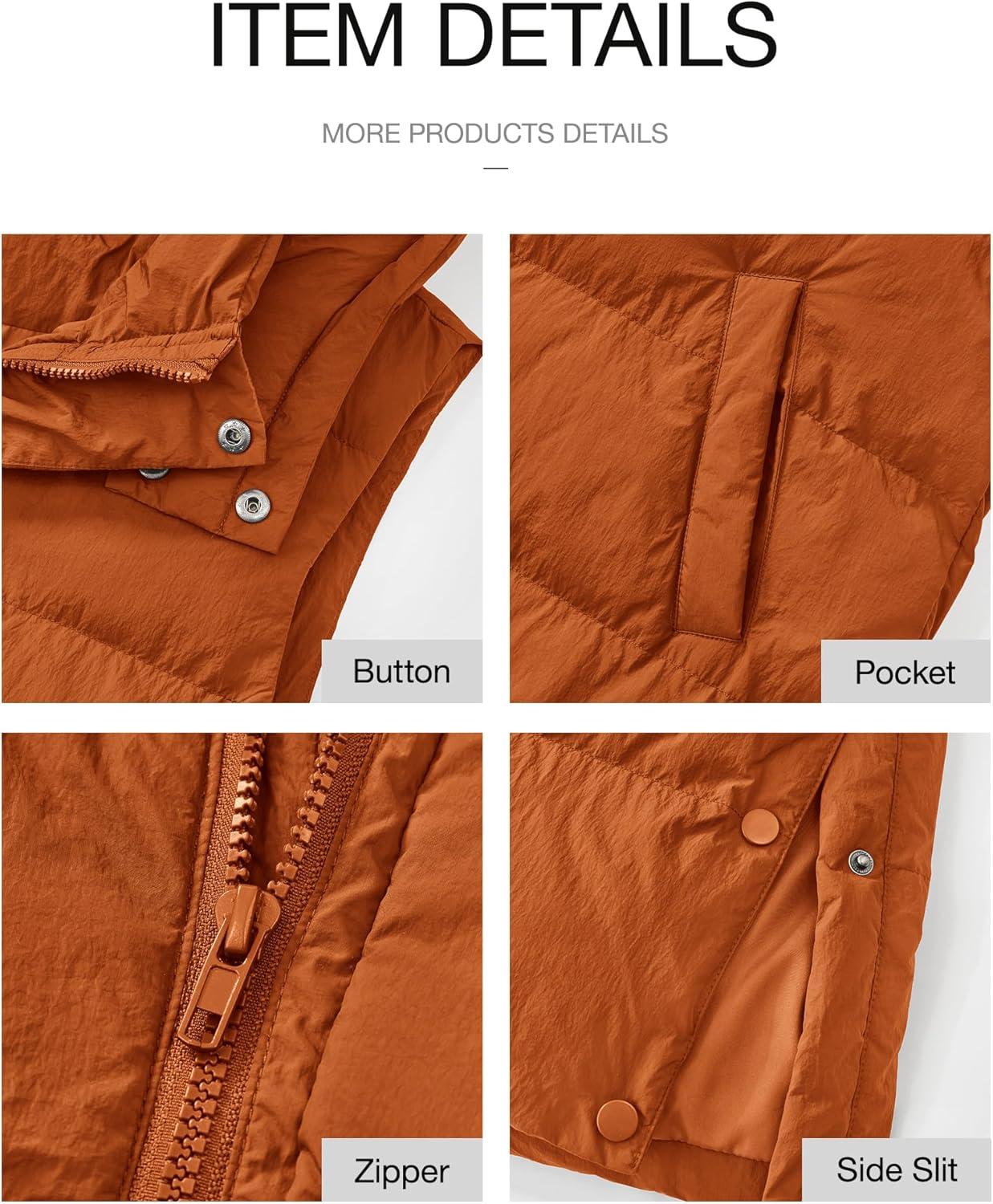 imageBTFBM Long Puffer Vest Women Quilted Hooded Button Down Zip Up Sleeveless Vests Outerwear Padded Jacket Fall Winter CoatOrange