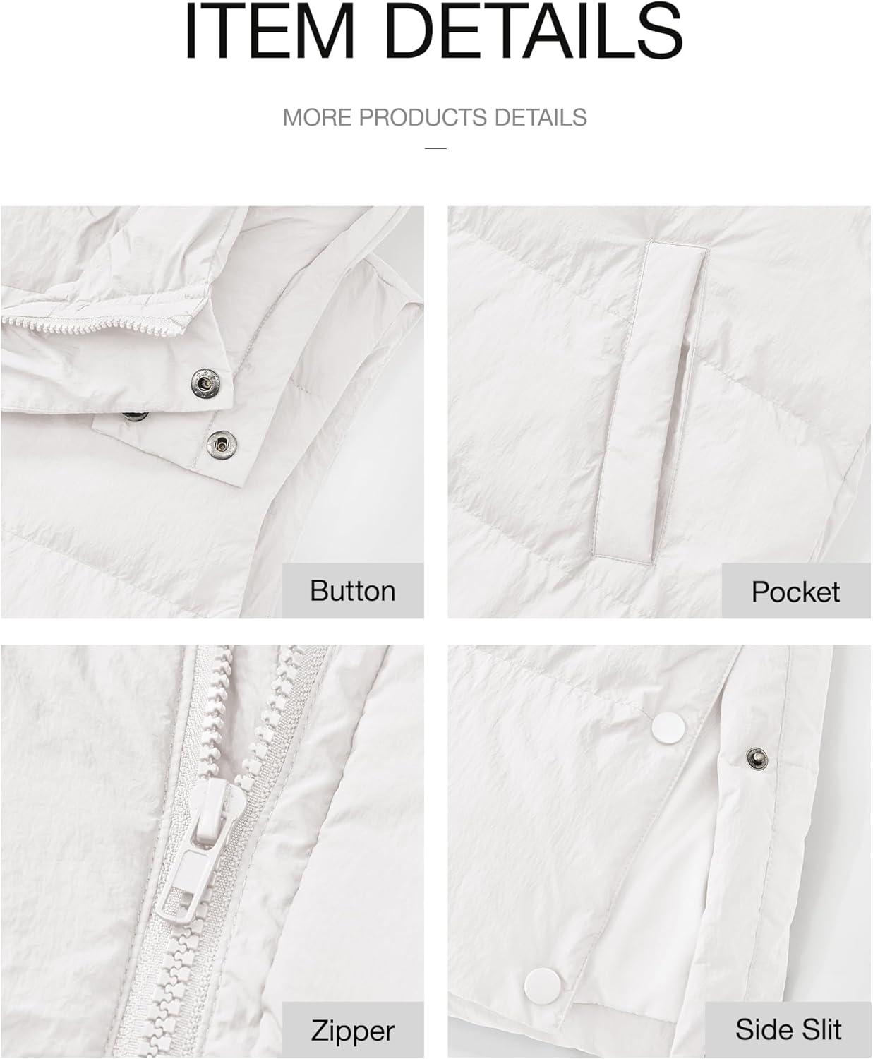 imageBTFBM Long Puffer Vest Women Quilted Hooded Button Down Zip Up Sleeveless Vests Outerwear Padded Jacket Fall Winter CoatWhite