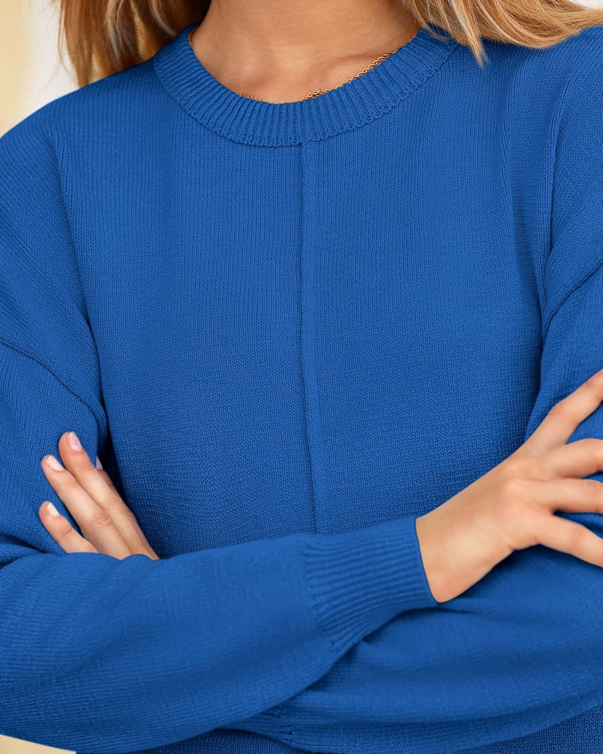 imageBTFBM Pullover Sweaters for Women Fall Crewneck Slouchy Long Sleeve Sweater Loose Casual Knit Tops Winter Clothes 2026Royal Blue