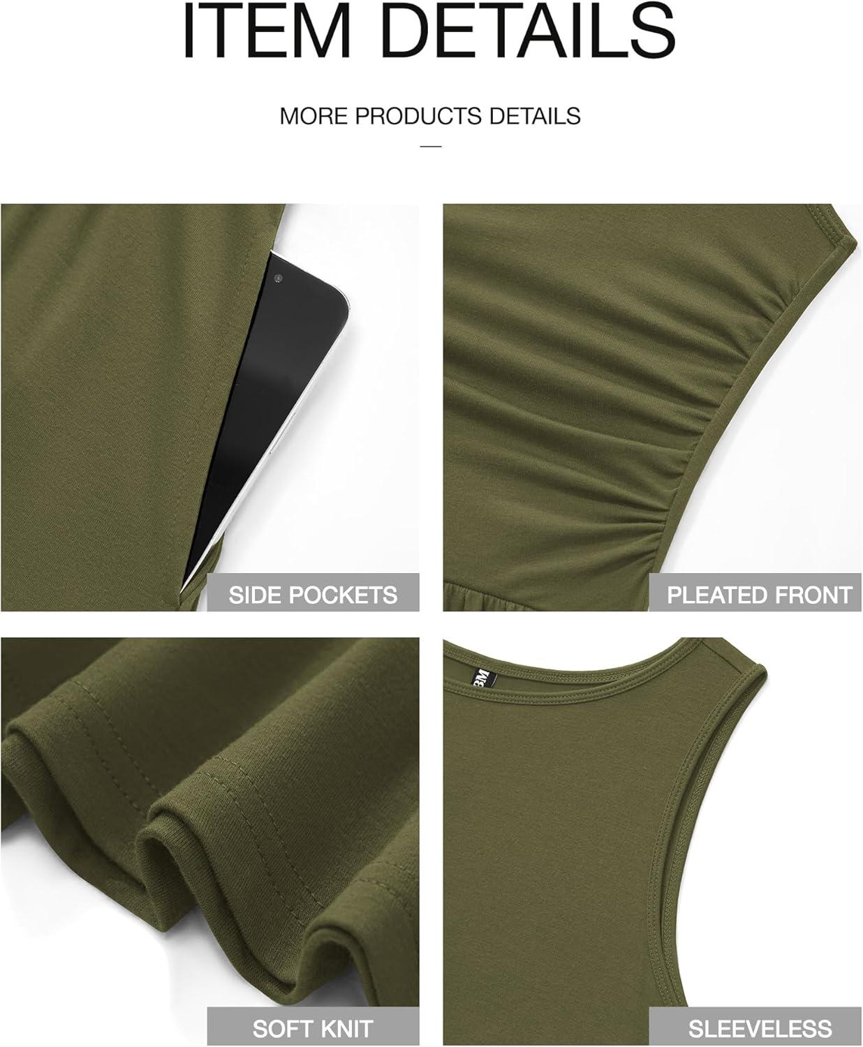 imageBTFBM Summer Maxi Dresses for Women 2026 Spring Sleeveless Casual Ruched High Waisted Long Sundress Flowy Beach DressArmy Green