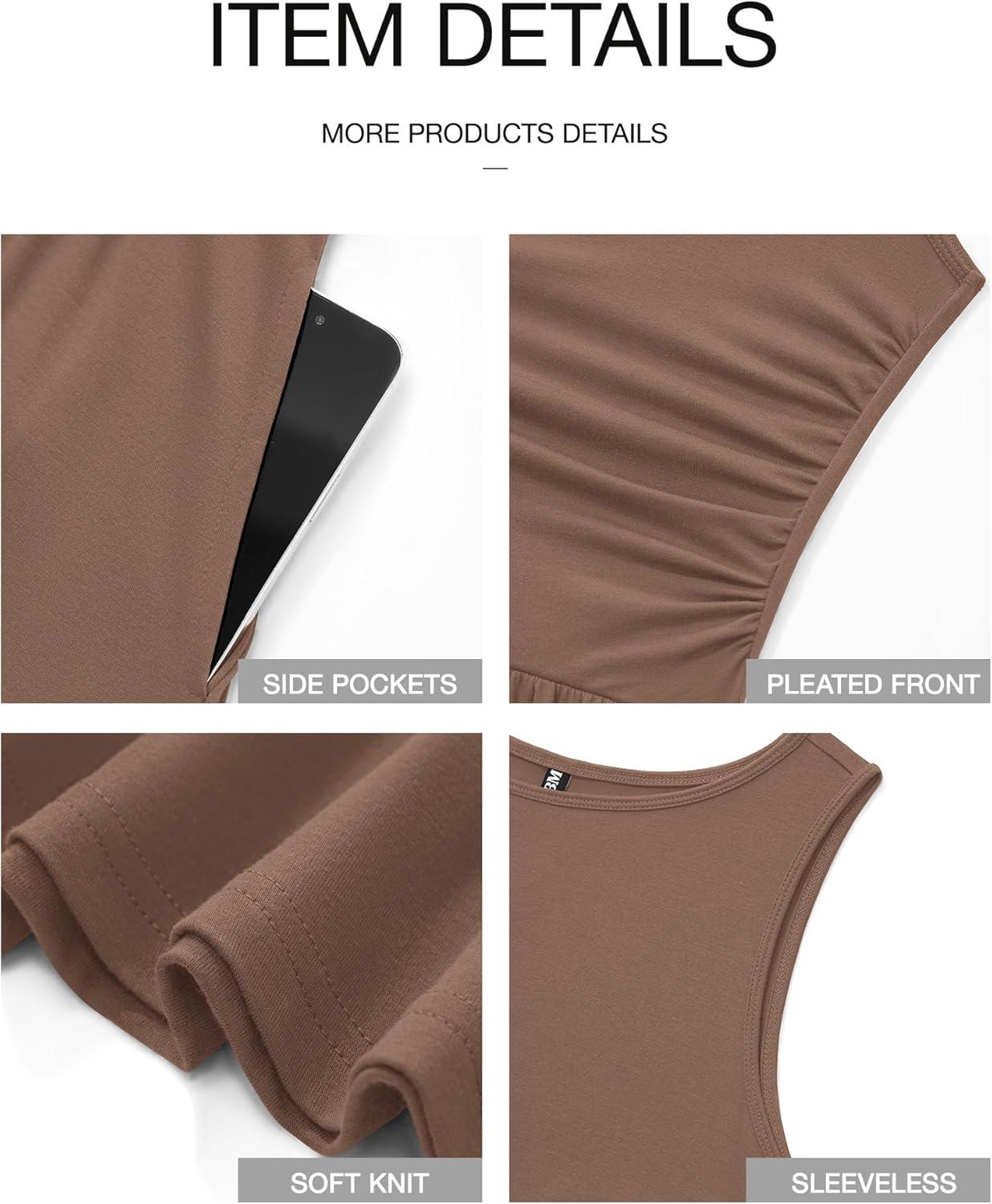 imageBTFBM Summer Maxi Dresses for Women 2026 Spring Sleeveless Casual Ruched High Waisted Long Sundress Flowy Beach DressKhaki