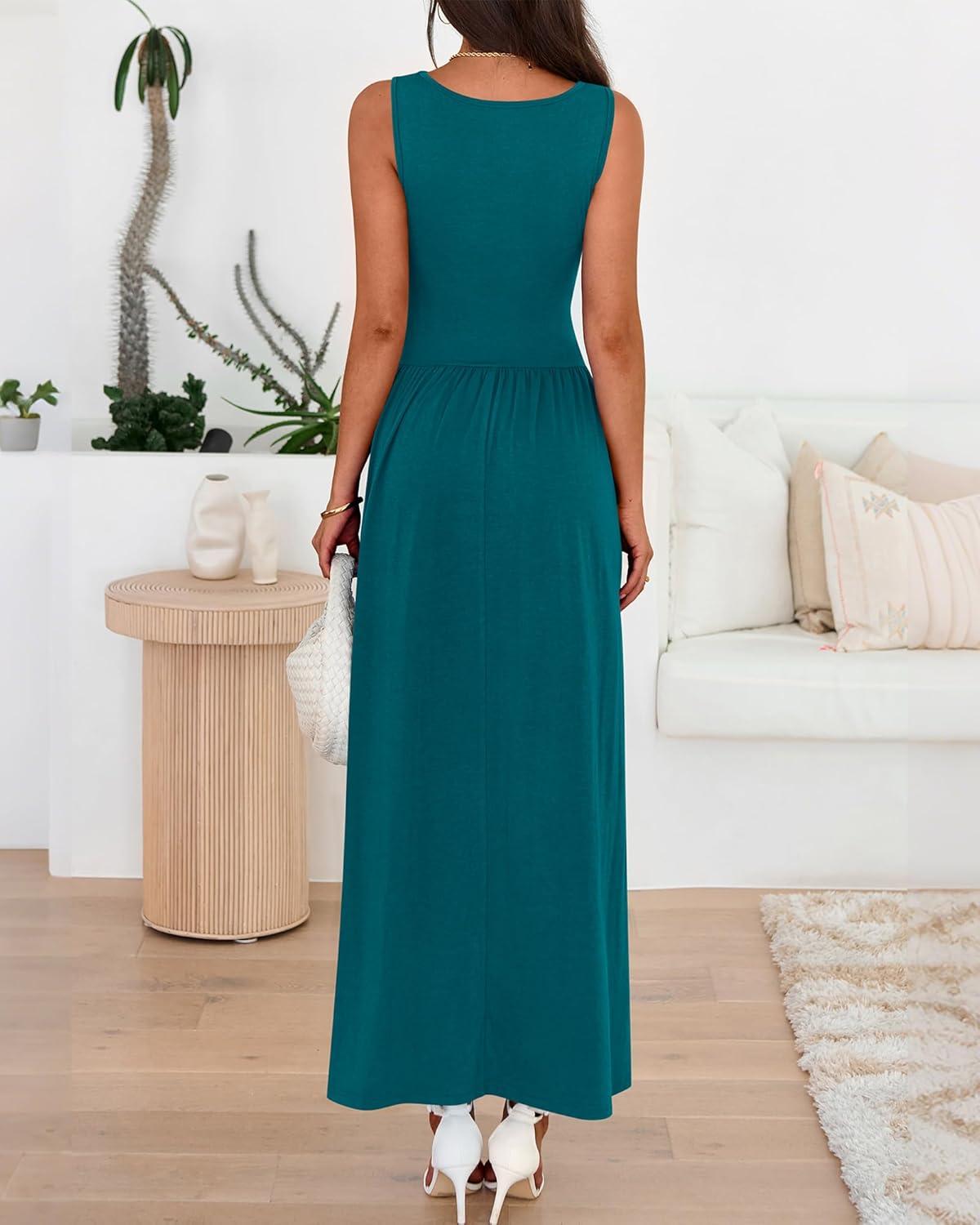 imageBTFBM Summer Maxi Dresses for Women 2026 Spring Sleeveless Casual Ruched High Waisted Long Sundress Flowy Beach DressLake Blue