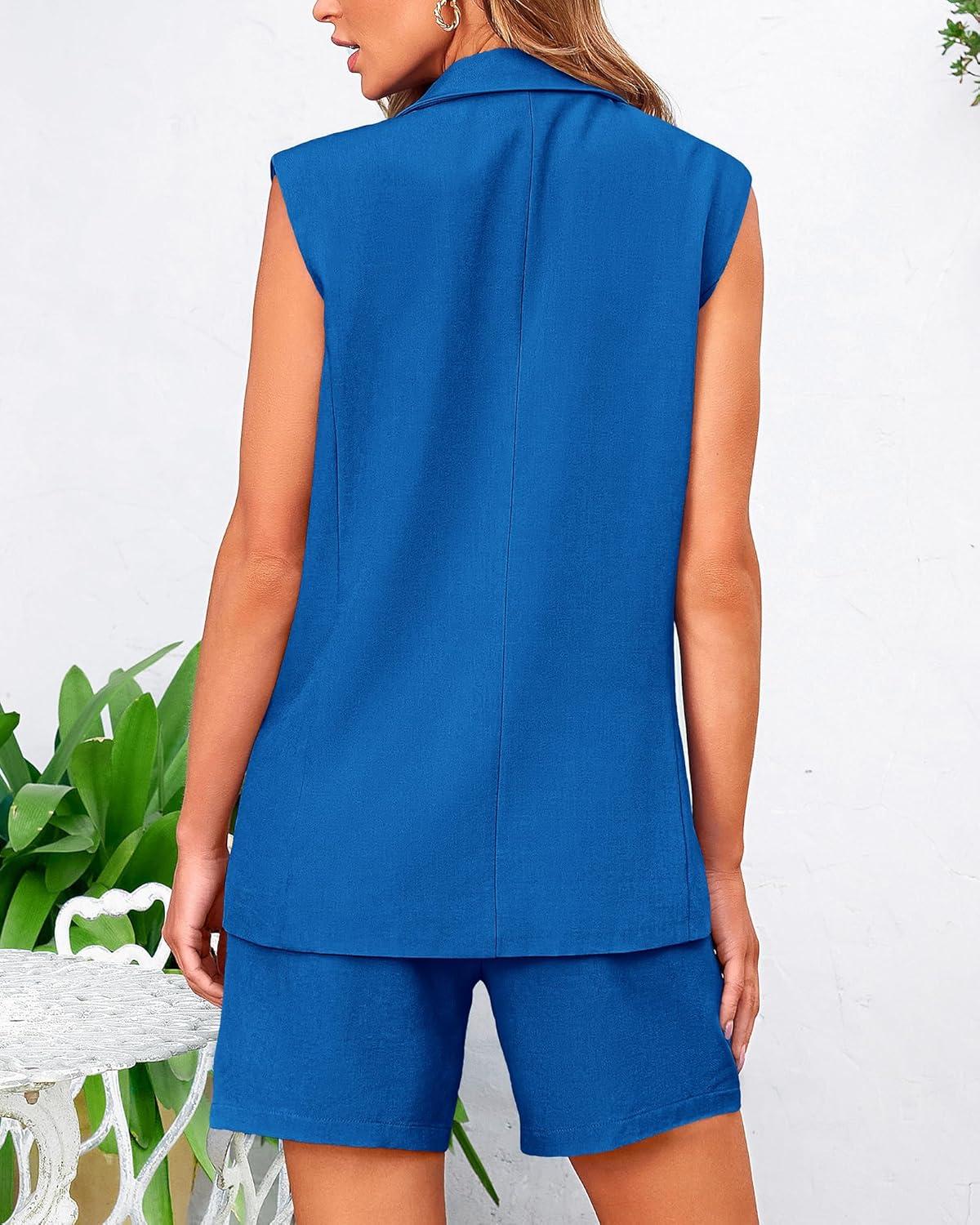 imageBTFBM Two Piece Sets For Women Spring 2026 Pockets Button Down Sleeveless Vest And Shorts Work Business Casual OutfitsBaobl