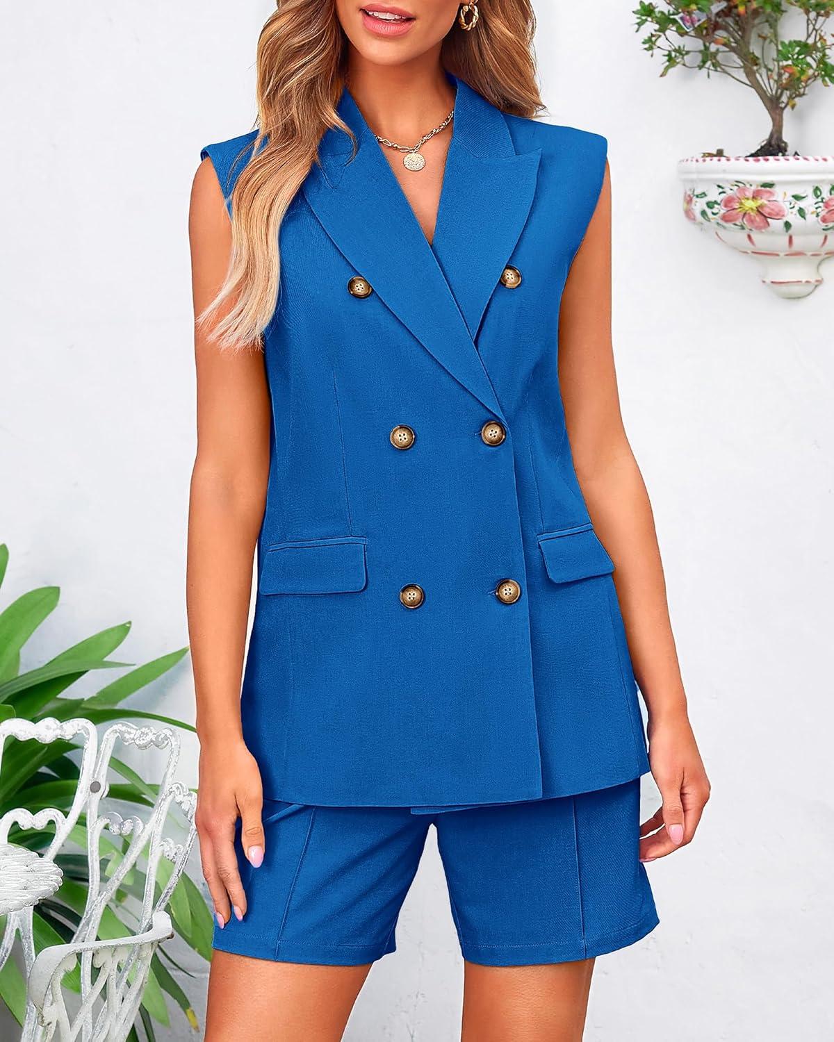 imageBTFBM Two Piece Sets For Women Spring 2026 Pockets Button Down Sleeveless Vest And Shorts Work Business Casual OutfitsBaobl