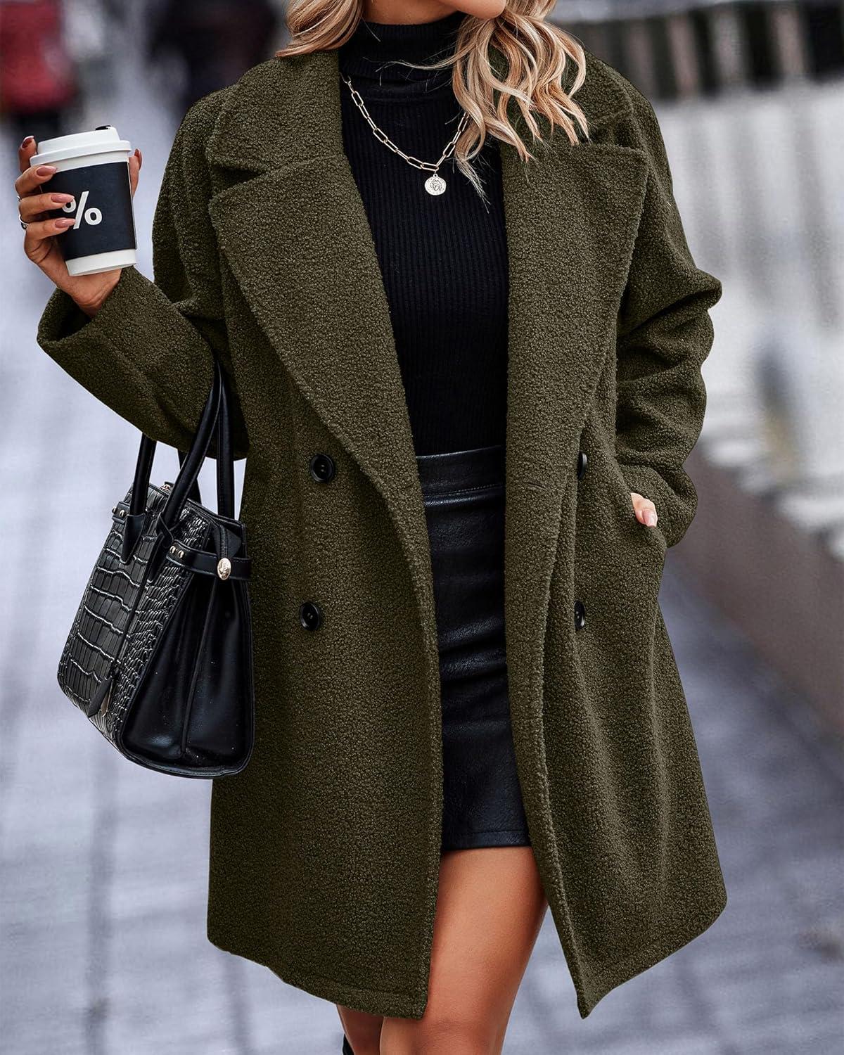 imageBTFBM Women 2025 Winter Faux Fur Coats Lapel Long Sleeve Fuzzy Fleece Outerwear Button Down Sherpa Jackets Fall OutfitsArmy Green