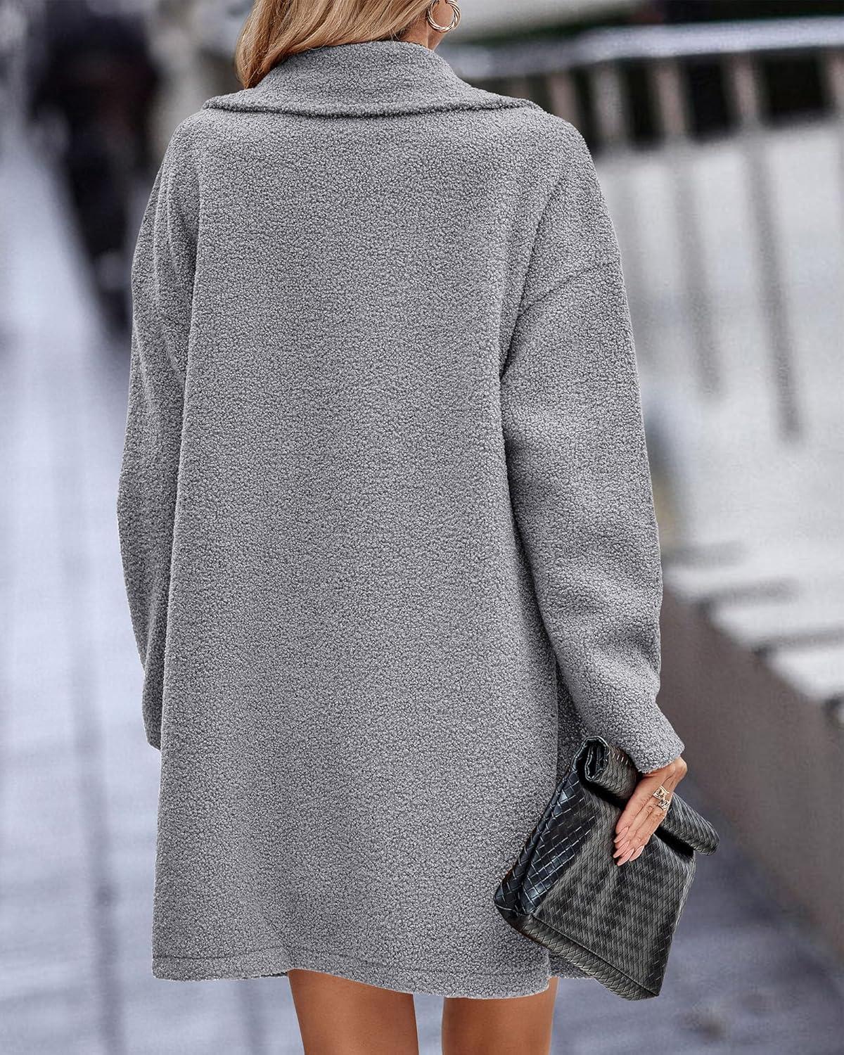 imageBTFBM Women 2025 Winter Faux Fur Coats Lapel Long Sleeve Fuzzy Fleece Outerwear Button Down Sherpa Jackets Fall OutfitsLight Grey