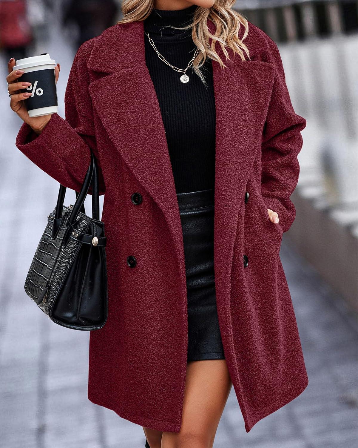 imageBTFBM Women 2025 Winter Faux Fur Coats Lapel Long Sleeve Fuzzy Fleece Outerwear Button Down Sherpa Jackets Fall OutfitsWine Red