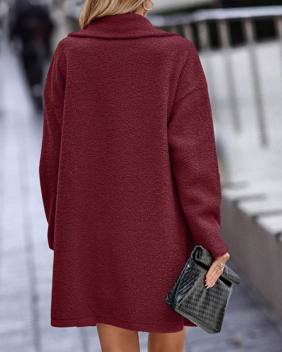 imageBTFBM Women 2025 Winter Faux Fur Coats Lapel Long Sleeve Fuzzy Fleece Outerwear Button Down Sherpa Jackets Fall OutfitsWine Red