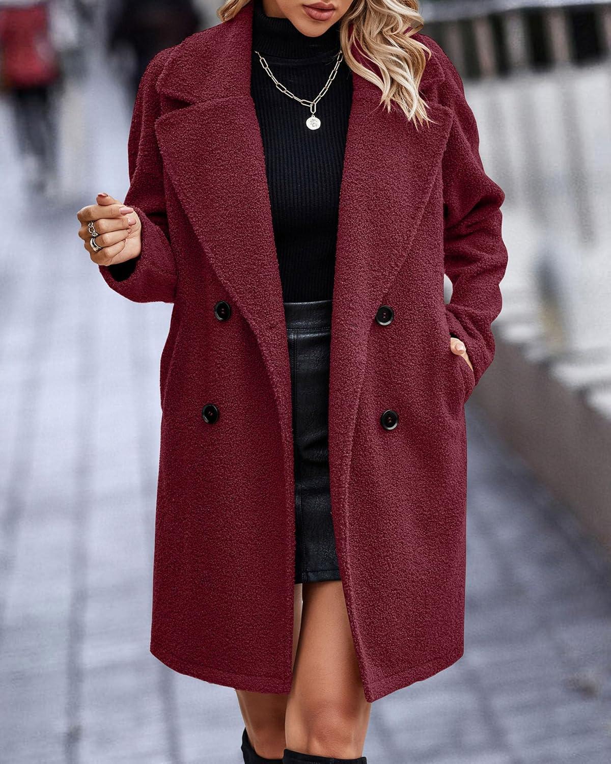 imageBTFBM Women 2025 Winter Faux Fur Coats Lapel Long Sleeve Fuzzy Fleece Outerwear Button Down Sherpa Jackets Fall OutfitsWine Red