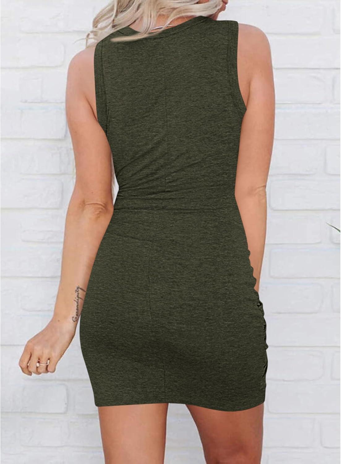 imageBTFBM Women 2026 Summer Dresses Sleeveless Casual Crewneck Bodycon Cutout Twist Slim Wrap Club Party Beach Mini DressArmy Green