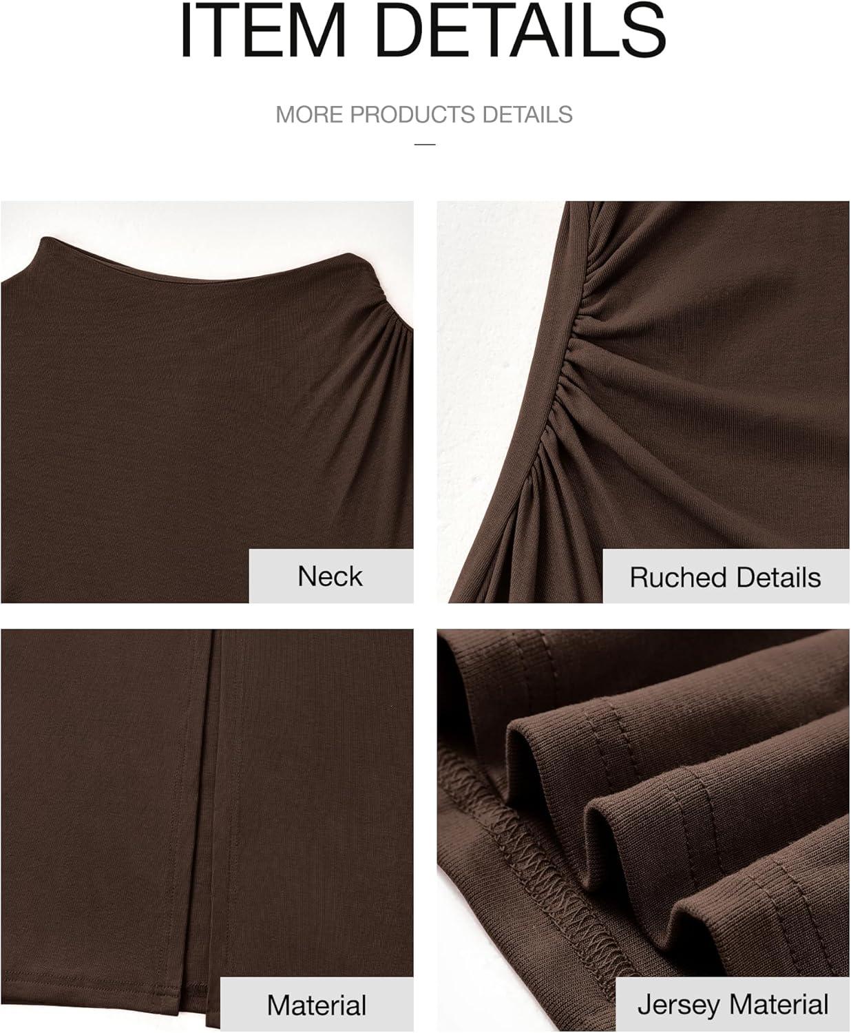 imageBTFBM Women Bodycon Maxi Dress Long Sleeve Back Slit Ruched Elegant Party Cocktail Formal Fall Wedding Guest DressesBrown