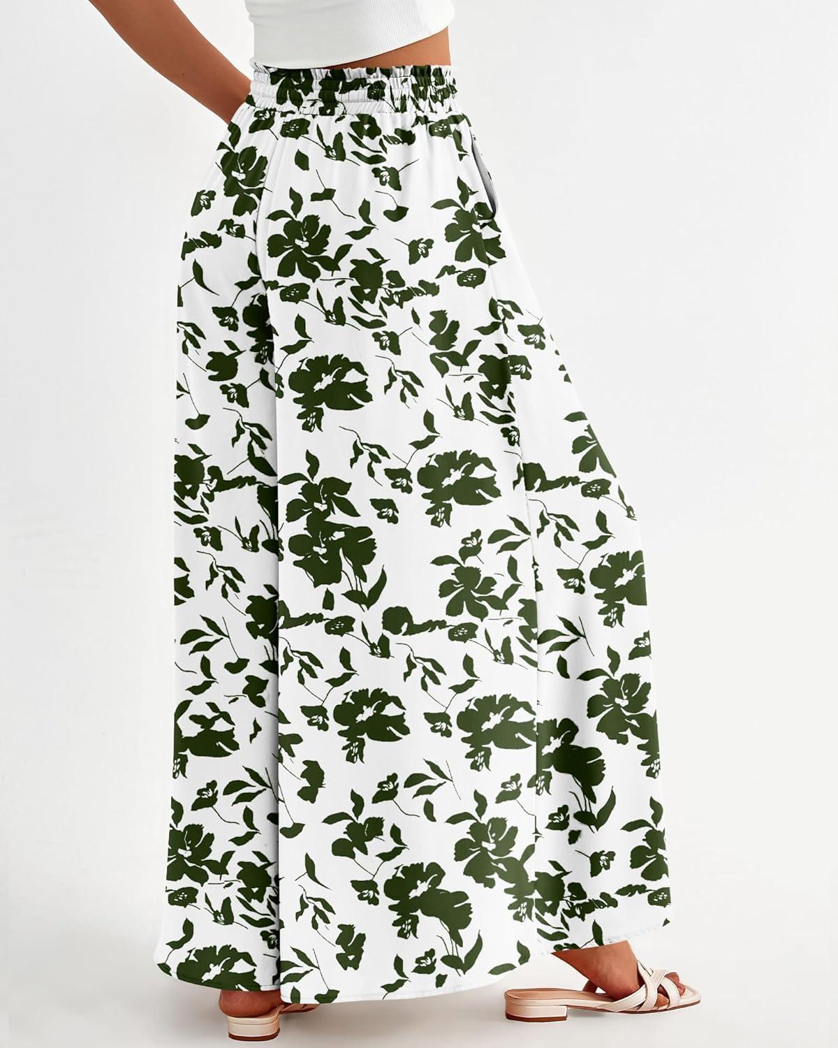 imageBTFBM Women Casual High Waist Wide Leg Pants 2026 Spring Summer Long Palazzo Pants Pocket Lounge Beach Vacation ClothesPrint Army Green