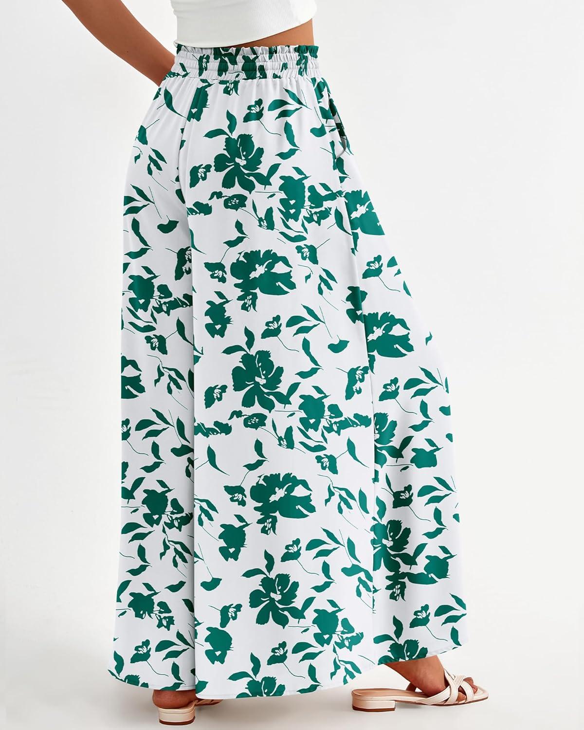 imageBTFBM Women Casual High Waist Wide Leg Pants 2026 Spring Summer Long Palazzo Pants Pocket Lounge Beach Vacation ClothesPrint Green