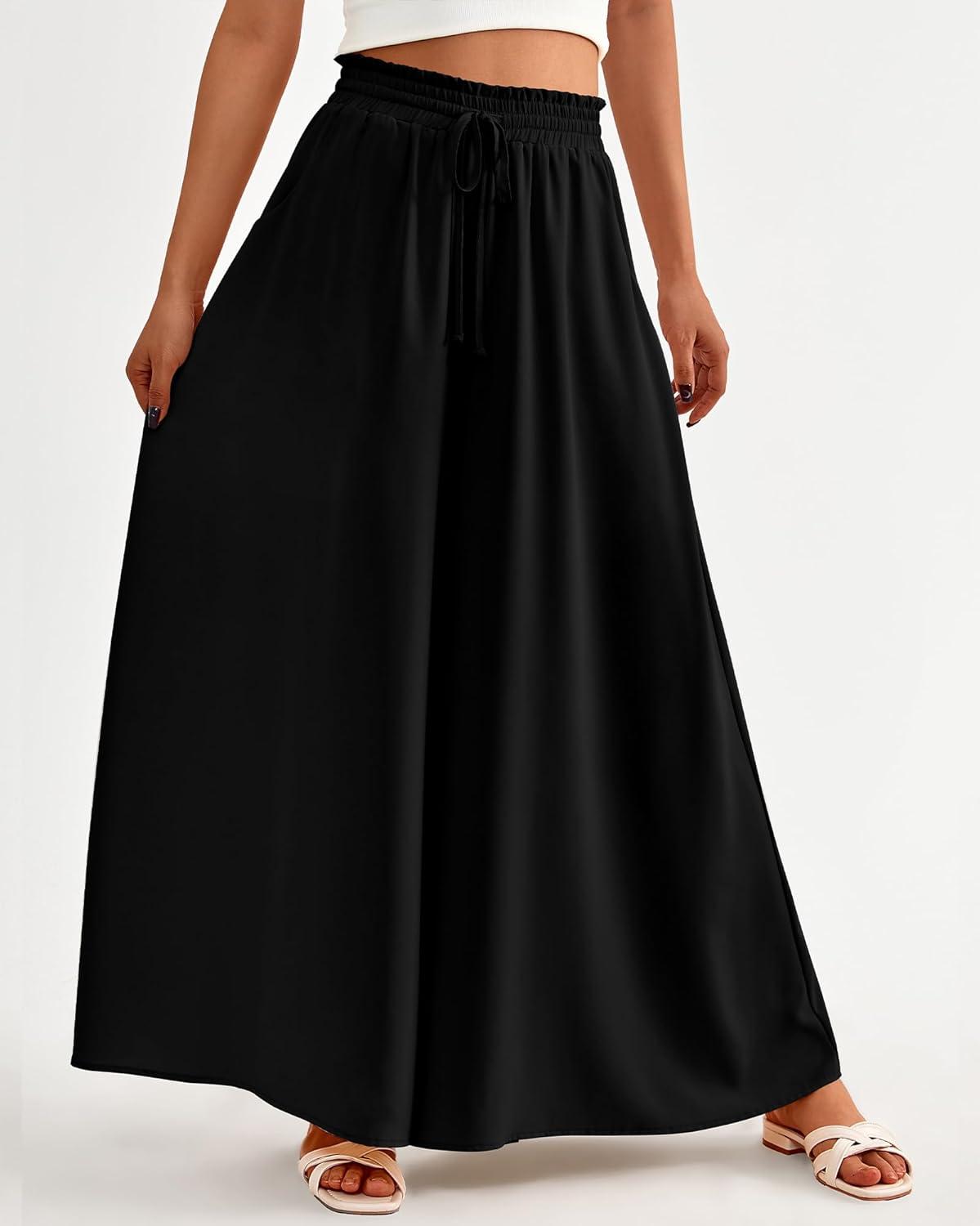 imageBTFBM Women Casual High Waist Wide Leg Pants 2026 Spring Summer Long Palazzo Pants Pocket Lounge Beach Vacation ClothesSolid Black