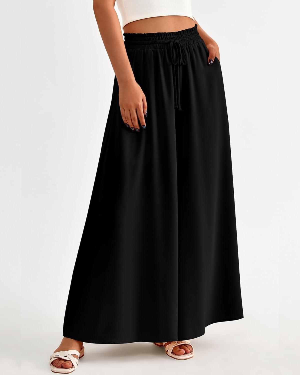 imageBTFBM Women Casual High Waist Wide Leg Pants 2026 Spring Summer Long Palazzo Pants Pocket Lounge Beach Vacation ClothesSolid Black