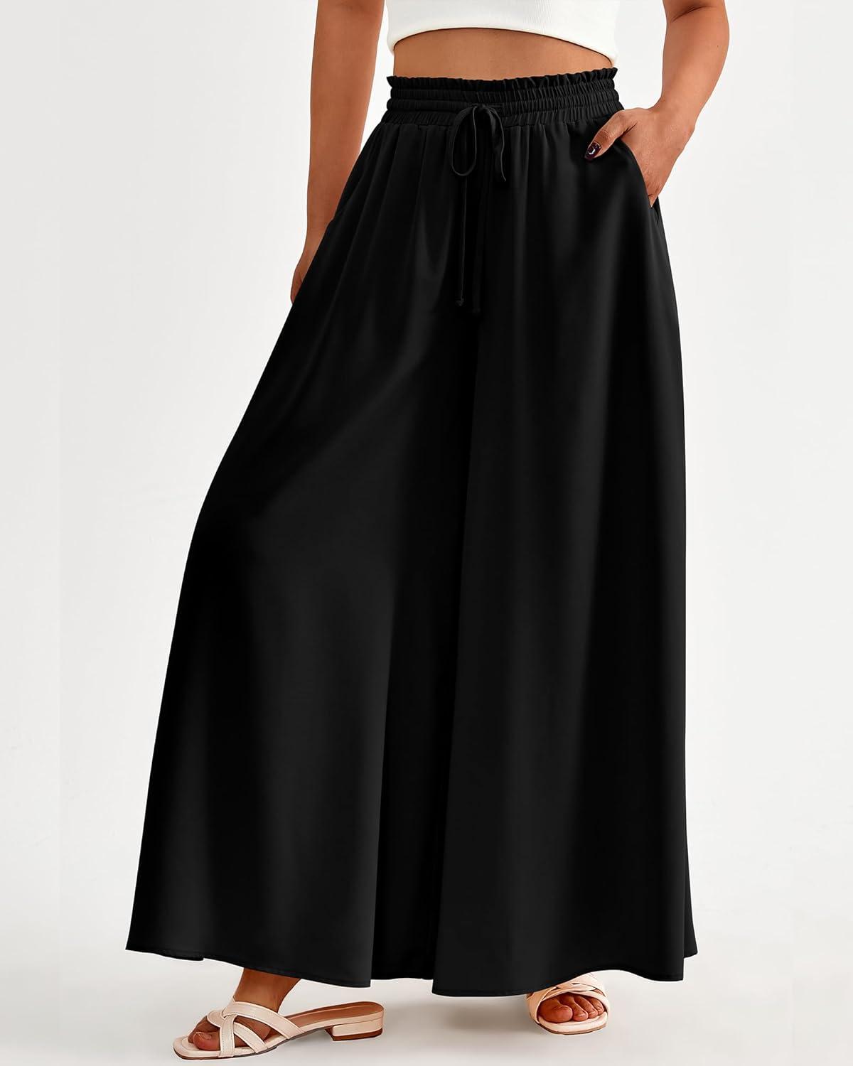 imageBTFBM Women Casual High Waist Wide Leg Pants 2026 Spring Summer Long Palazzo Pants Pocket Lounge Beach Vacation ClothesSolid Black