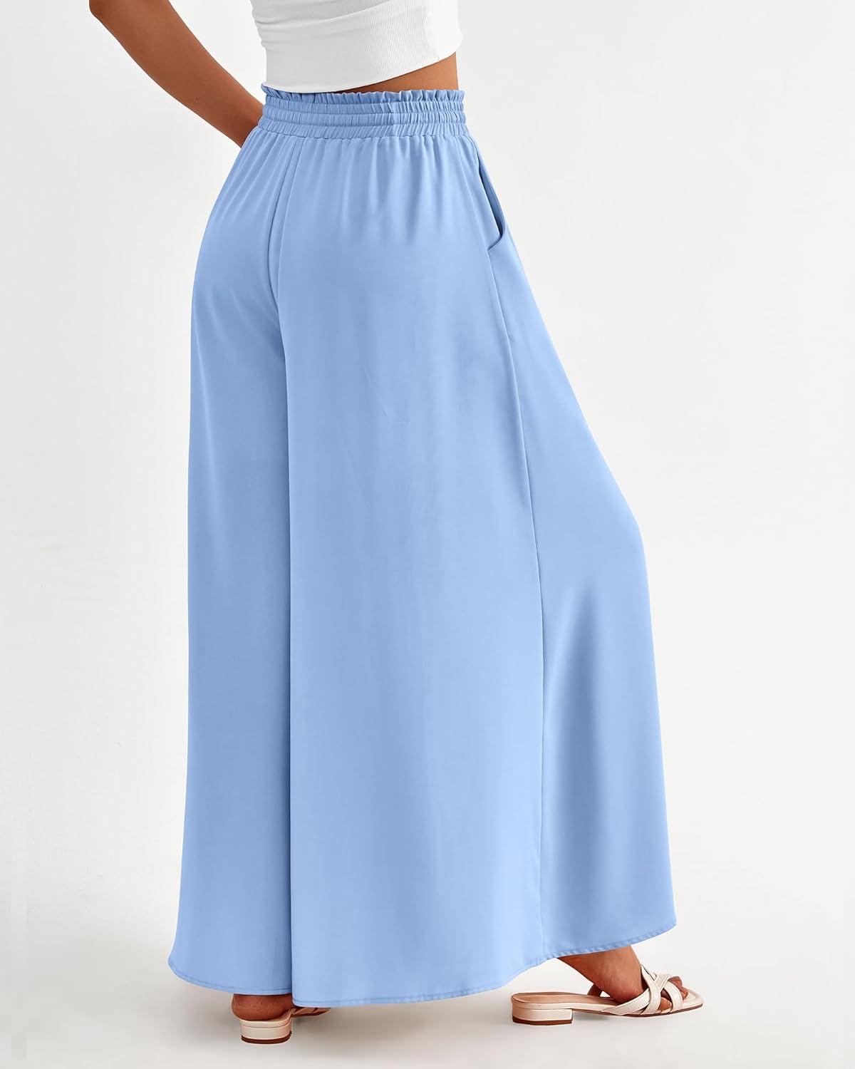 imageBTFBM Women Casual High Waist Wide Leg Pants 2026 Spring Summer Long Palazzo Pants Pocket Lounge Beach Vacation ClothesSolid Blue