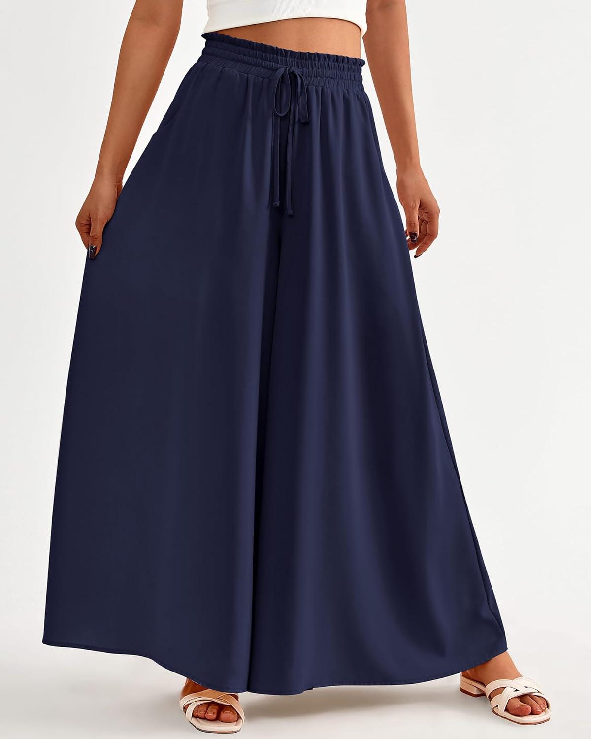 imageBTFBM Women Casual High Waist Wide Leg Pants 2026 Spring Summer Long Palazzo Pants Pocket Lounge Beach Vacation ClothesSolid Navy