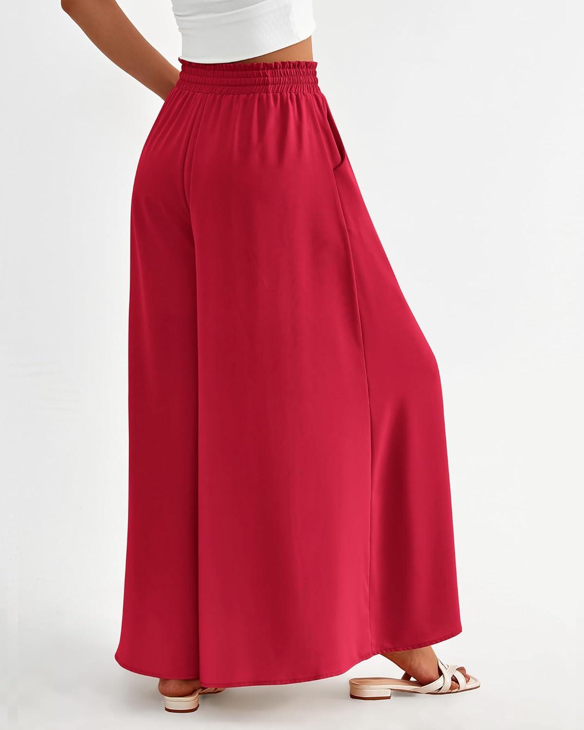 imageBTFBM Women Casual High Waist Wide Leg Pants 2026 Spring Summer Long Palazzo Pants Pocket Lounge Beach Vacation ClothesSolid Red