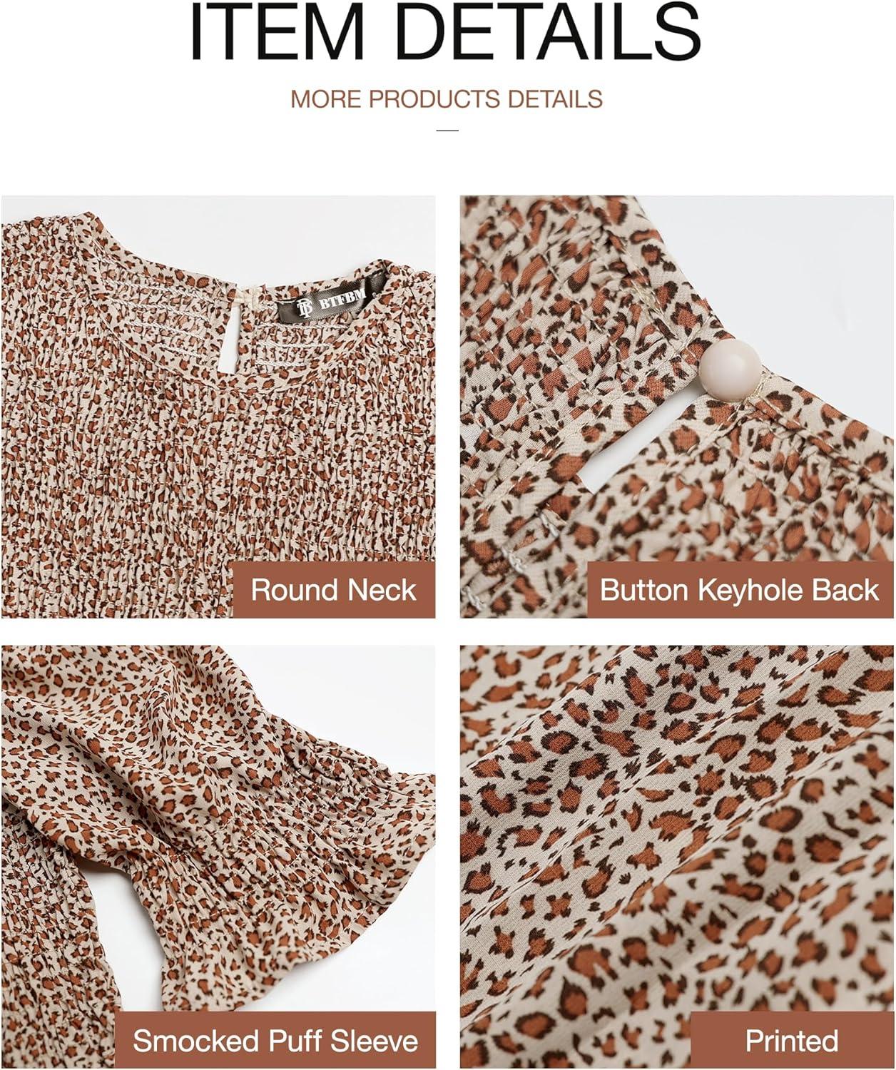 imageBTFBM Women Casual Summer Dresses 2026 Spring Crew Neck Ruffle Short Sleeve Smocked Floral Boho Flowy Maxi Dress ClothesDot Apricot Brown