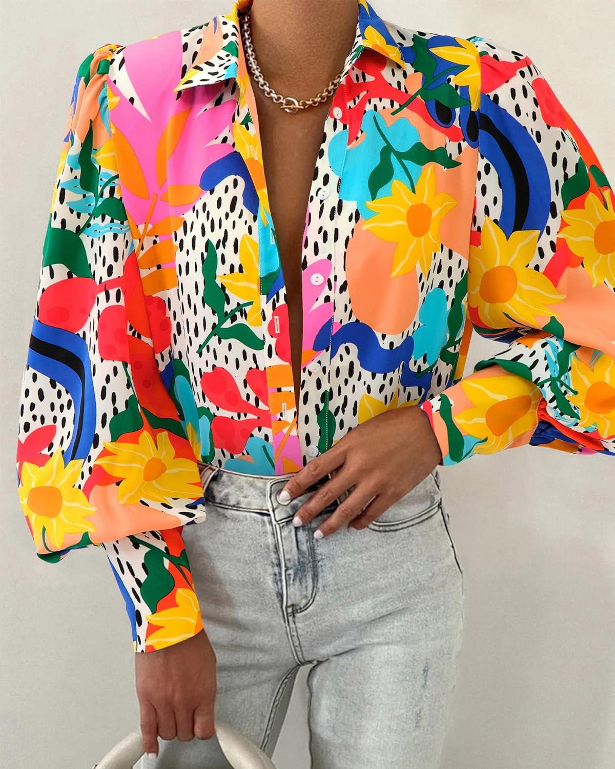 imageBTFBM Women Fashion Button Down Shirts V Neck Printed Solid Boho Long Sleeve Blouses Dressy Casual Summer Fall TopsMulti Orange