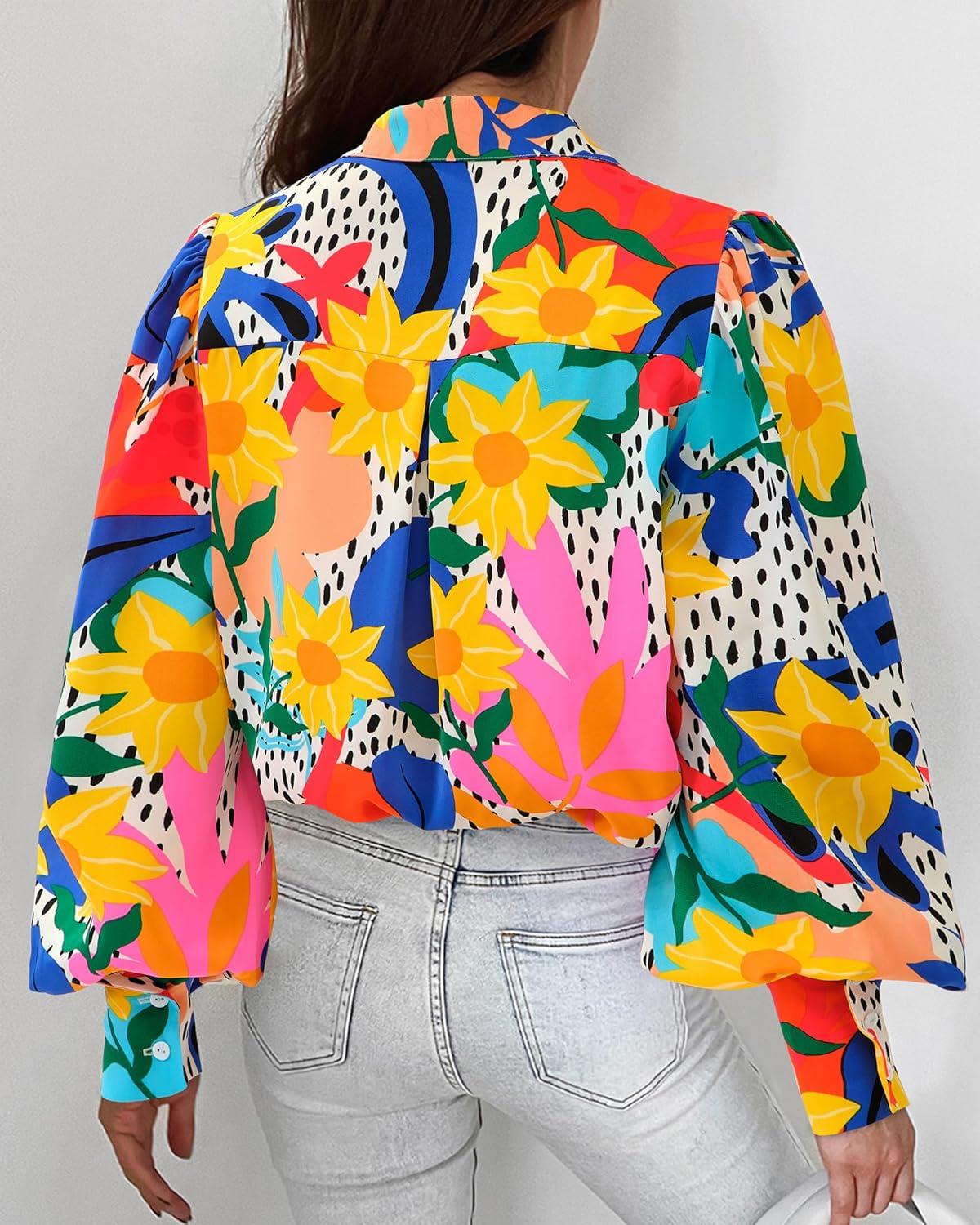 imageBTFBM Women Fashion Button Down Shirts V Neck Printed Solid Boho Long Sleeve Blouses Dressy Casual Summer Fall TopsMulti Orange