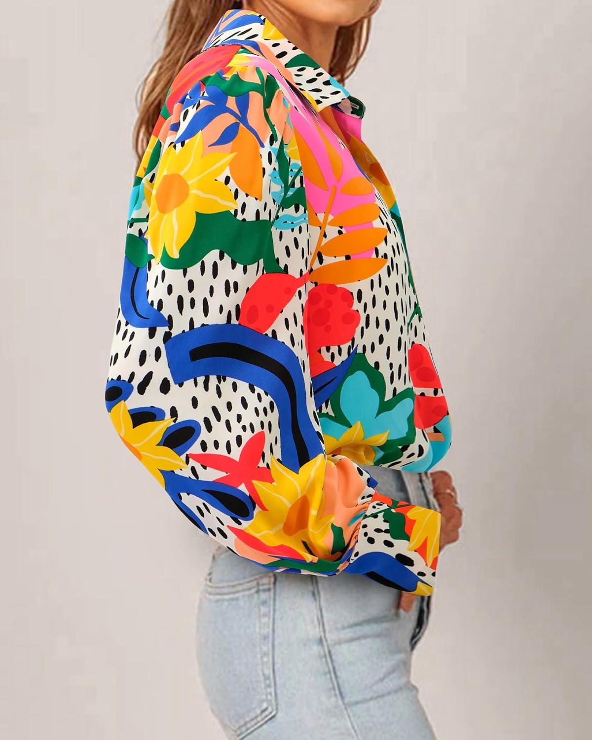 imageBTFBM Women Fashion Button Down Shirts V Neck Printed Solid Boho Long Sleeve Blouses Dressy Casual Summer Fall TopsMulti Orange